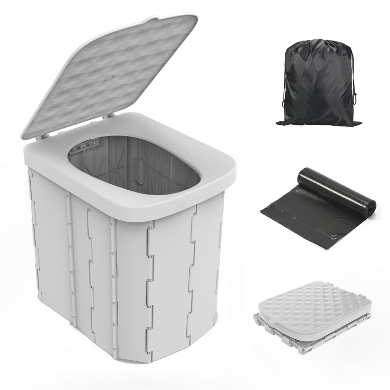 Hapoon XL portable folding toilet setup shows quick assembly for outdoor use and travel.
