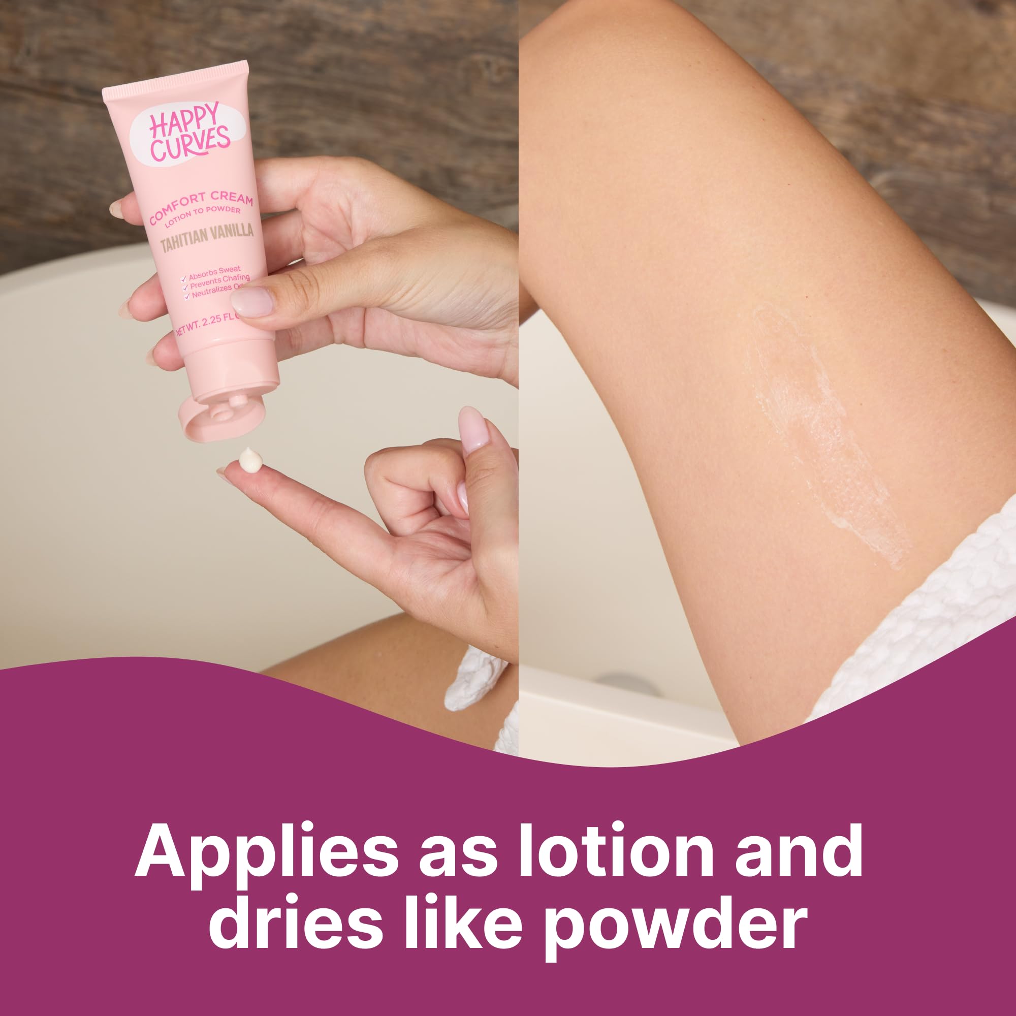 Happy Curves aluminum-free odor-control cream bottle ready to refresh without aluminum.