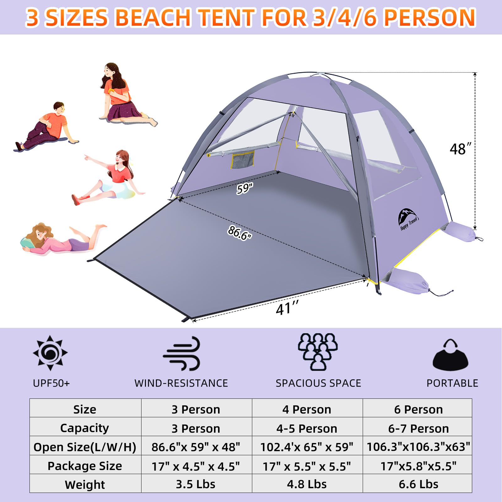 Happy Travel beach tent compact folded design shows portable storage.