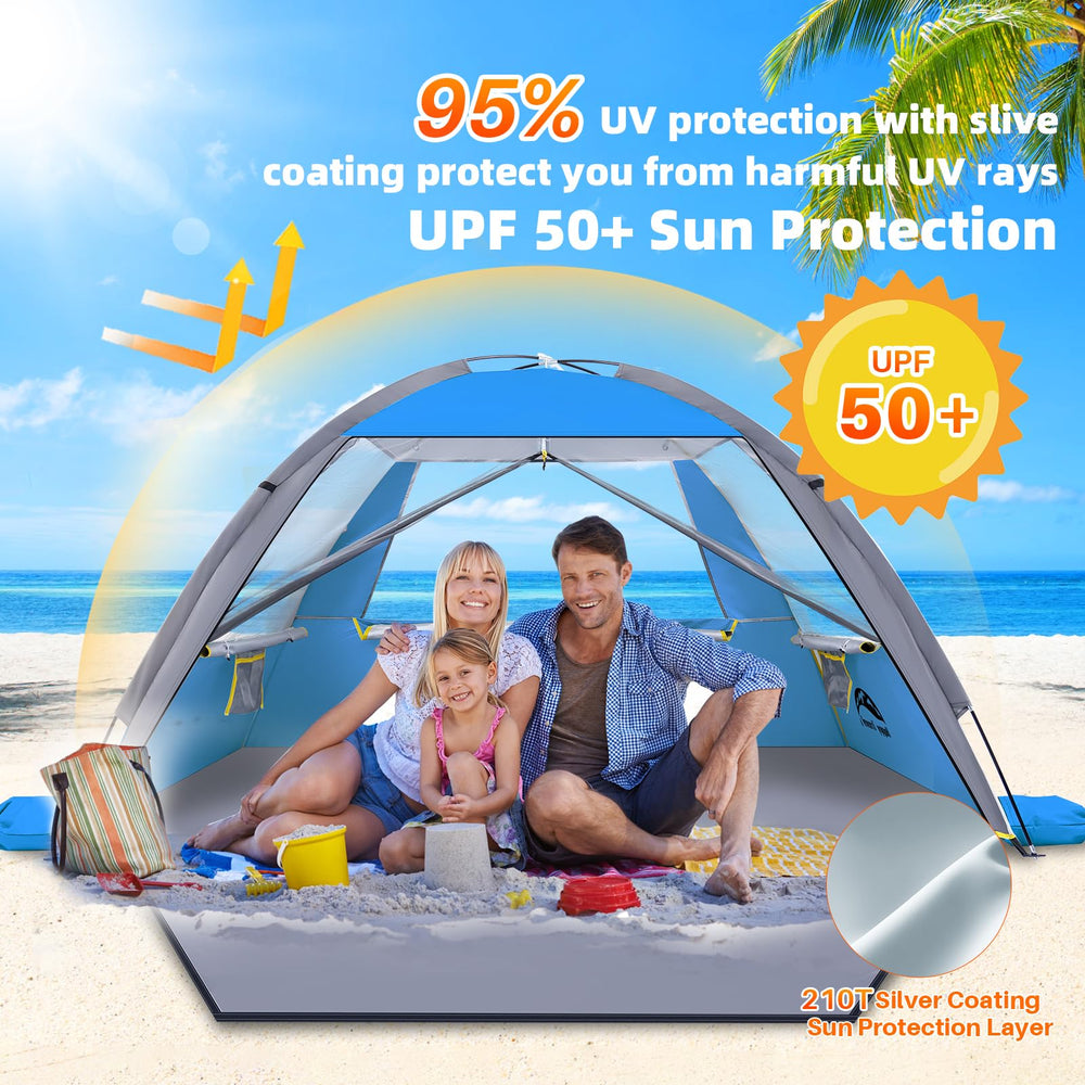 Happy Travel beach tent dimensions show roomy 106x106 inch square space