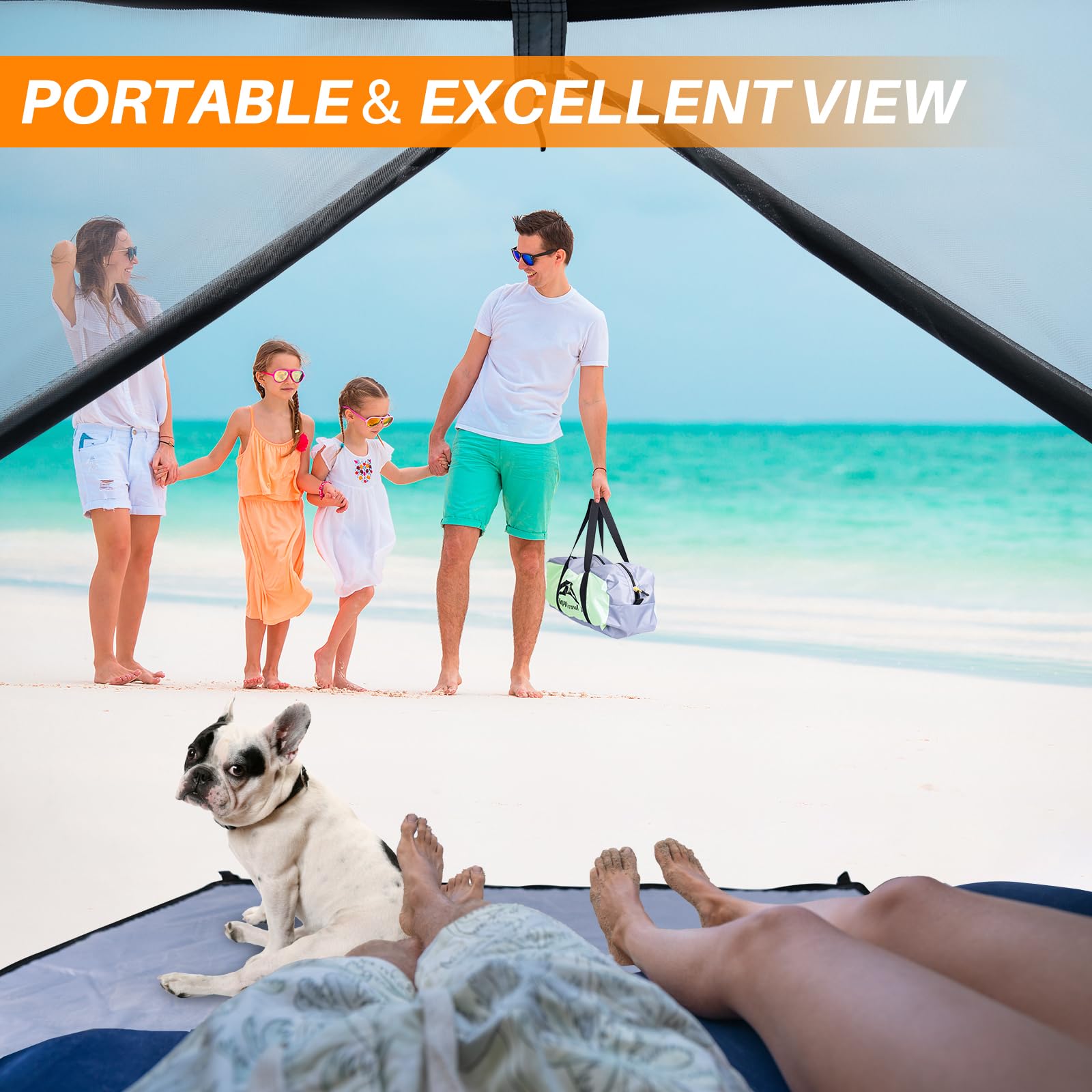 Happy Travel beach tent private-change space with zipper doors for changing.