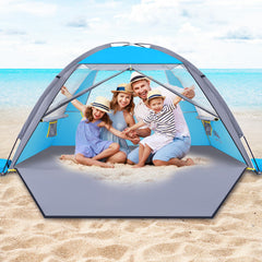 Happy Travel Beach Tent setup shows quick assembly for family beach days.