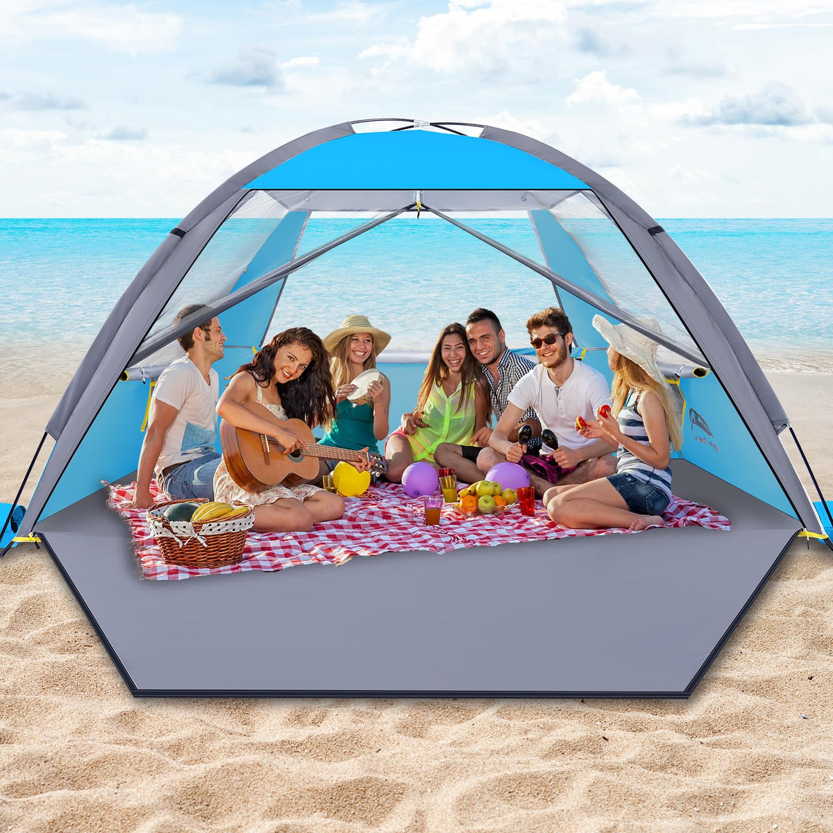 Happy Travel Beach Tent with UPF50+ protection provides sun coverage for family shade.
