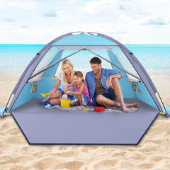 Happy Travel Beach Tent showing UPF 50+ protection shielding family from sun