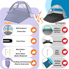 Happy Travel beach tent ventilation windows open for breathable comfort.