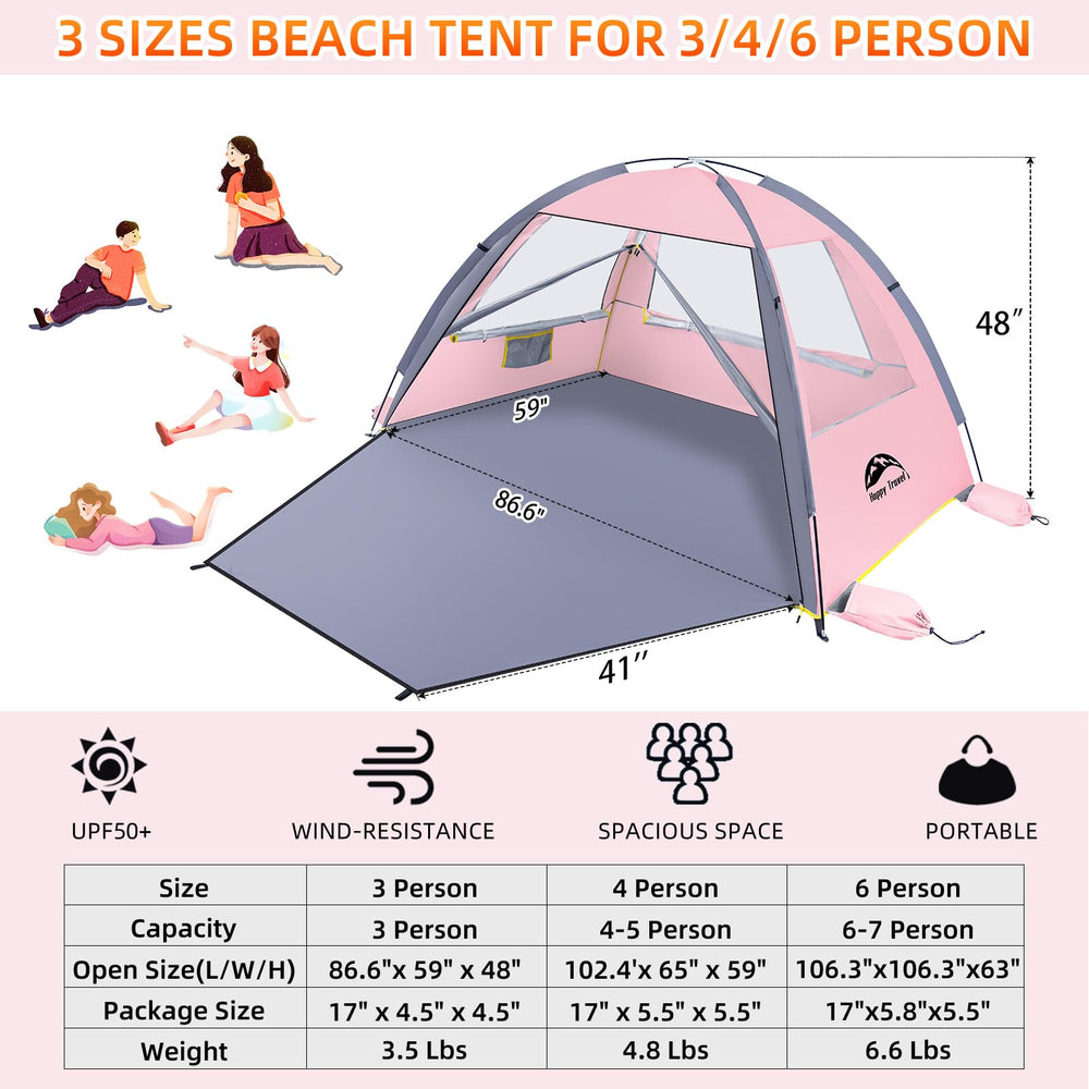 Happy Travel Beach Tent ventilation windows demonstrating cooling airflow and privacy.