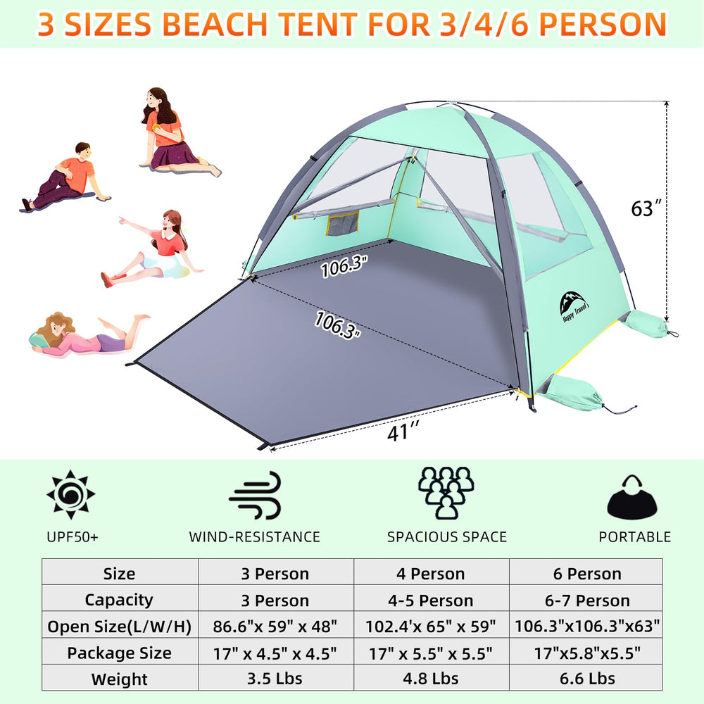 Happy Travel Beach Tent ventilation windows provide airflow and beach views