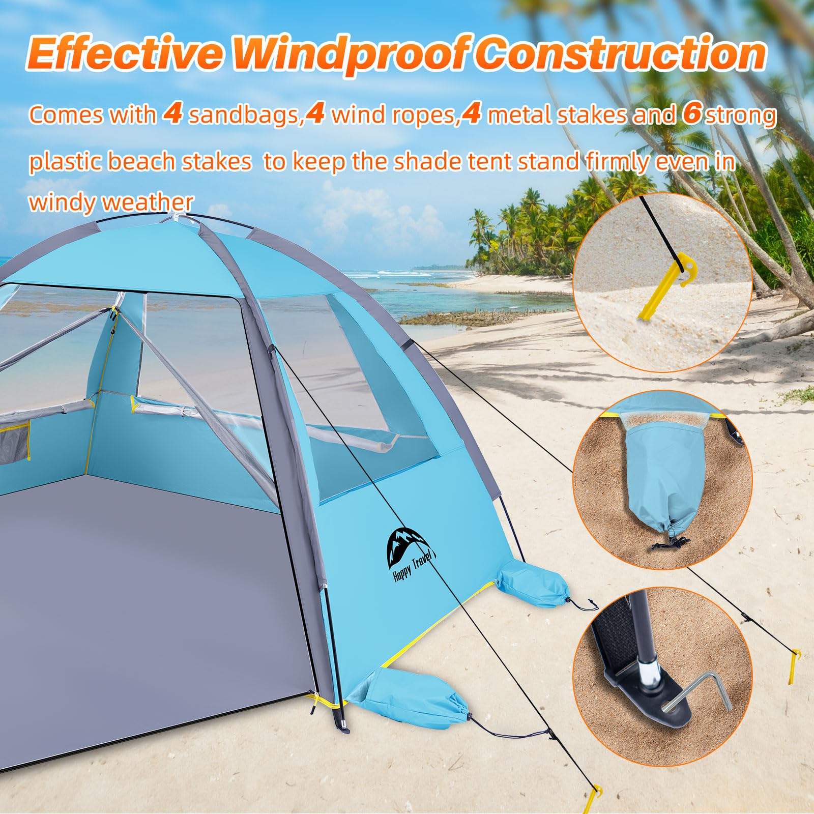 Happy Travel Beach Tent windproof kit with stakes and ropes