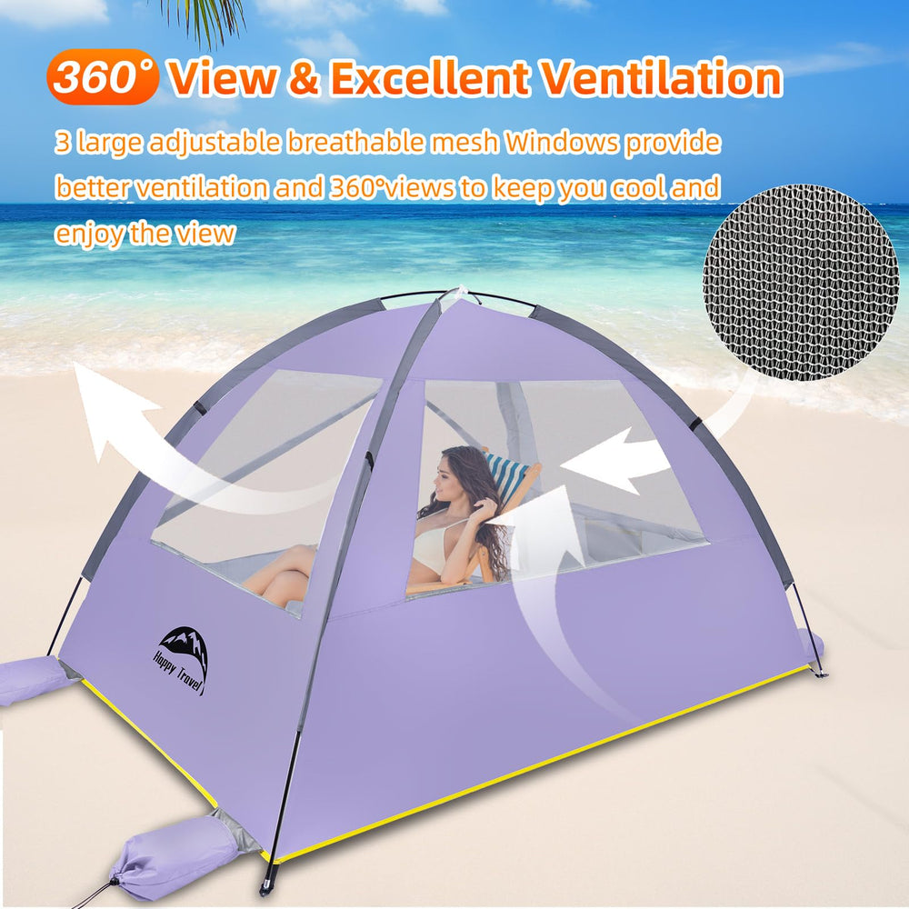 Happy Travel beach tent windproof poles and stakes for stable setup.