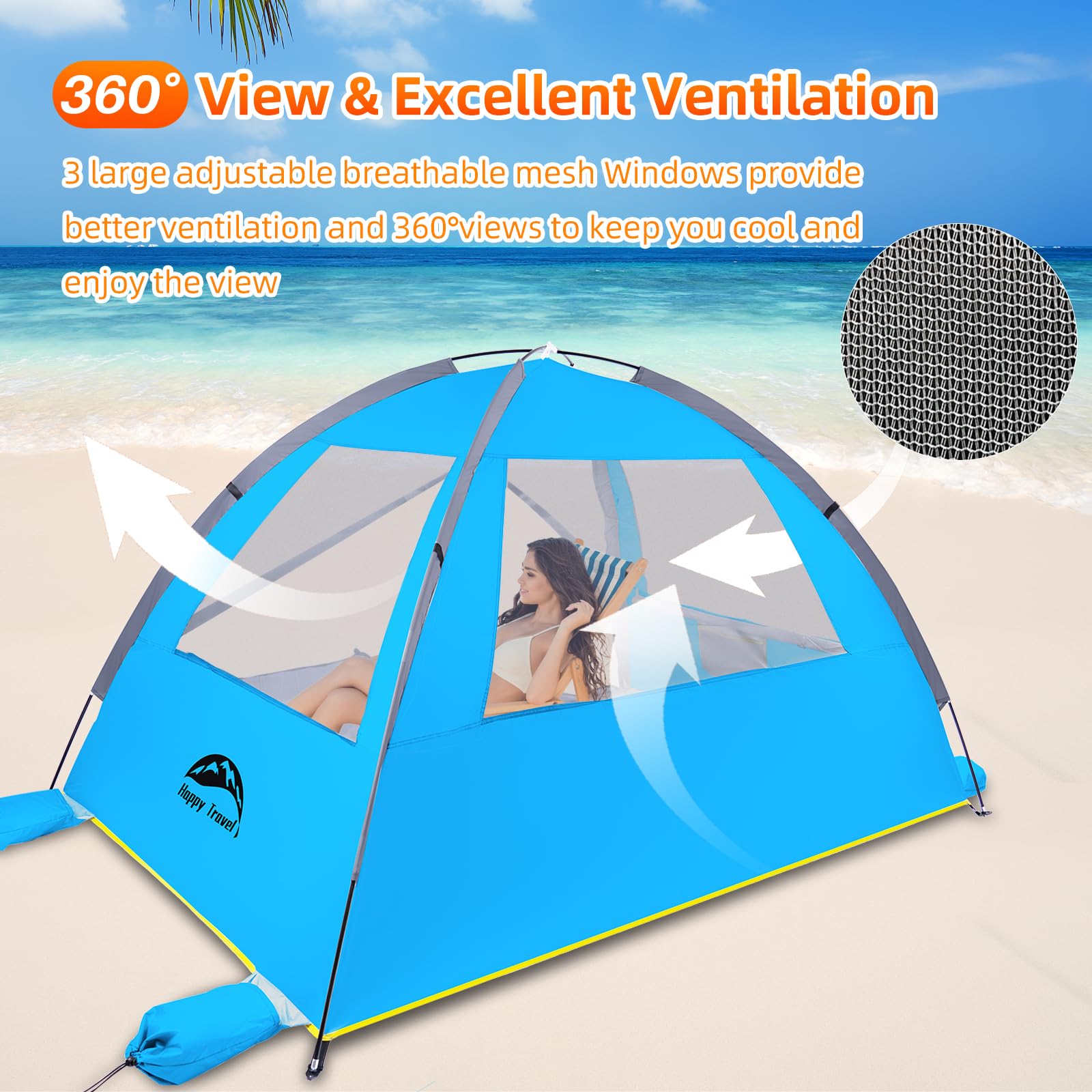 Happy Travel Beach Tent windproof structure helps secure shade on breezy days.