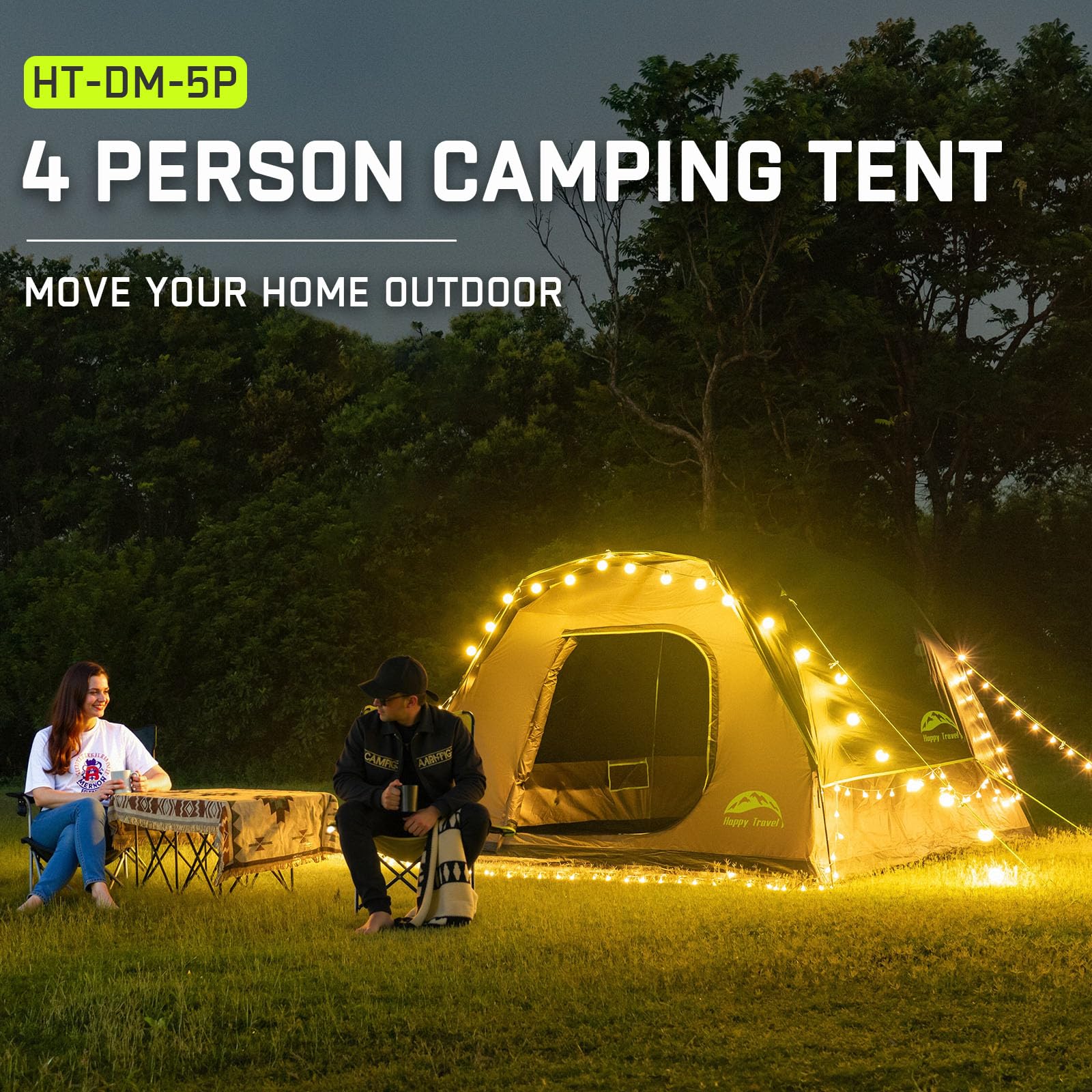 Happy Travel camping tent 61-inch center height highlights extra standing room.