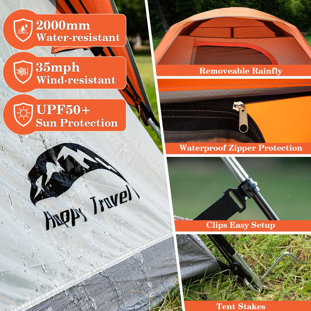 Happy Travel Camping Tent easy setup in about 3 minutes for two people