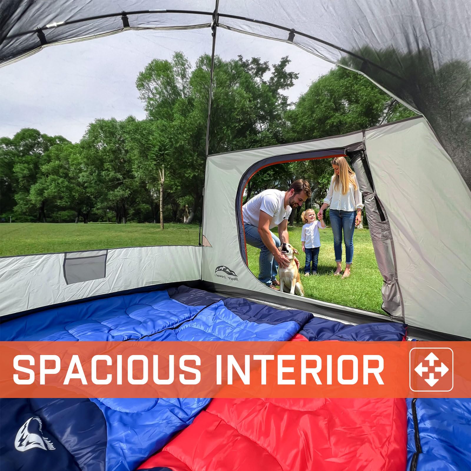 Happy Travel Camping Tent mesh windows and door for airflow and visibility