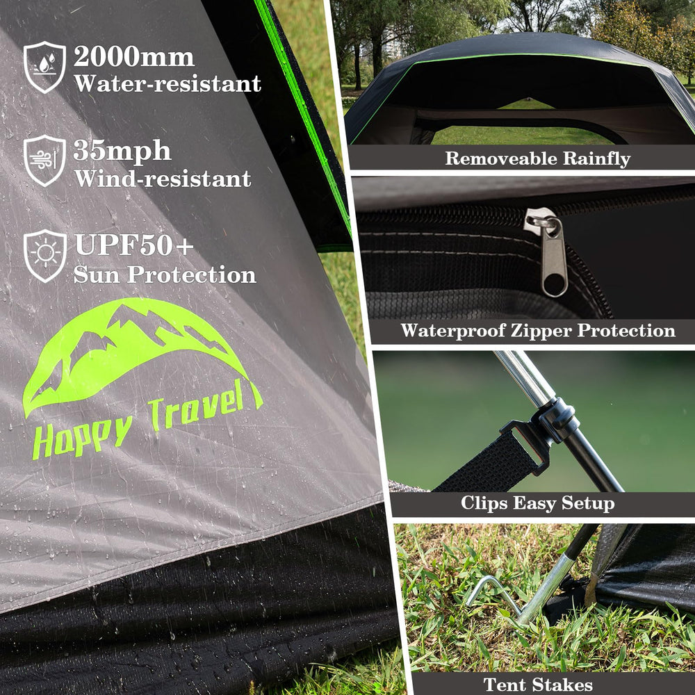 Happy Travel camping tent compact storage fits in backpacks with lightweight portability.
