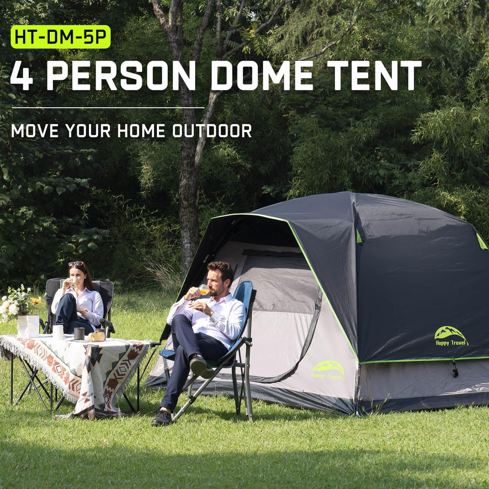 Happy Travel camping tent removable rainfly for shade and stargazing at night.