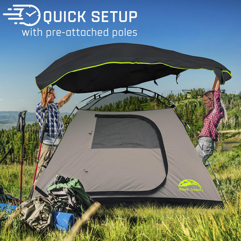Happy Travel camping tent ventilation mesh windows front and sides enable cooling airflow.
