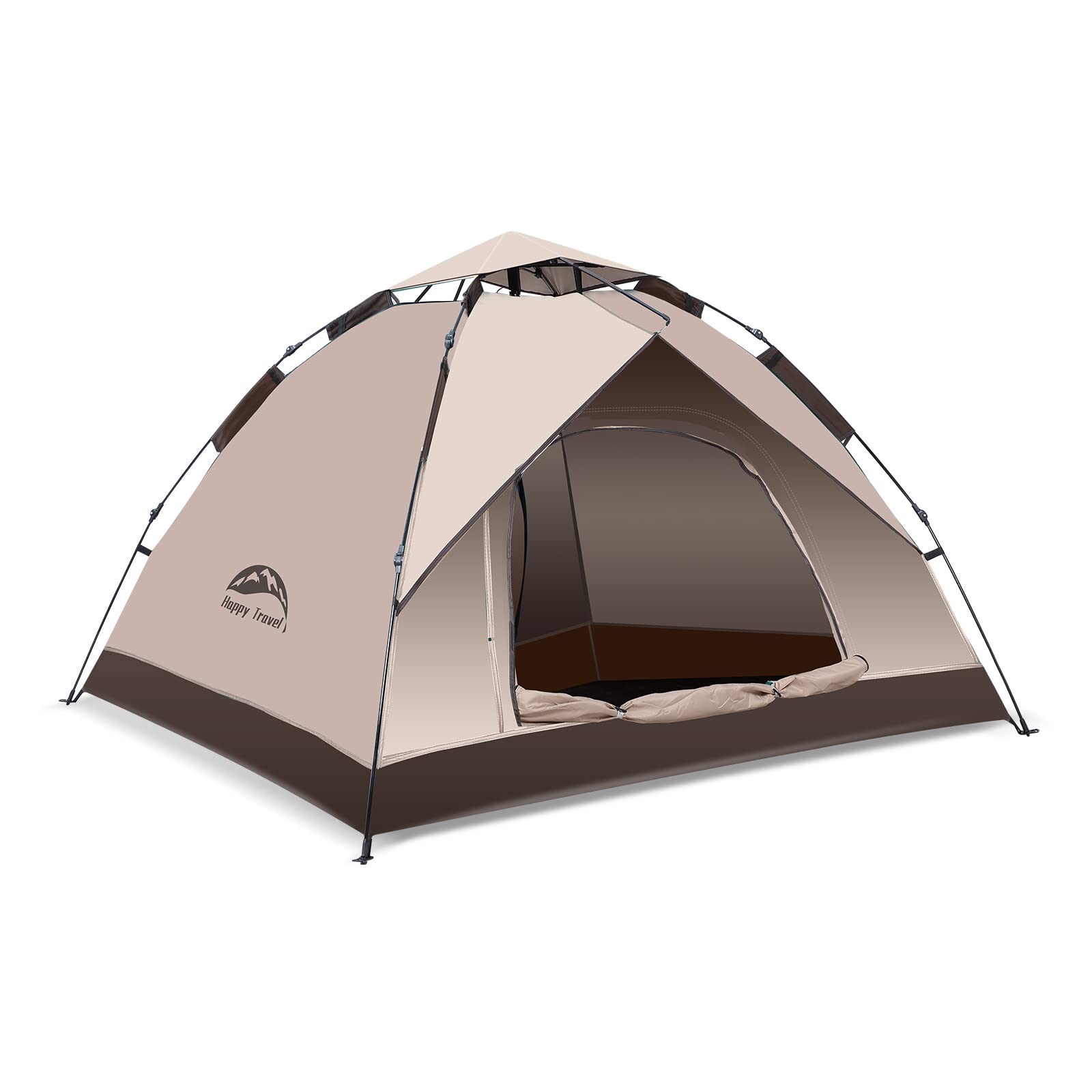 Happy Travel pop-up tent setup demonstrates quick one-person assembly for camping.