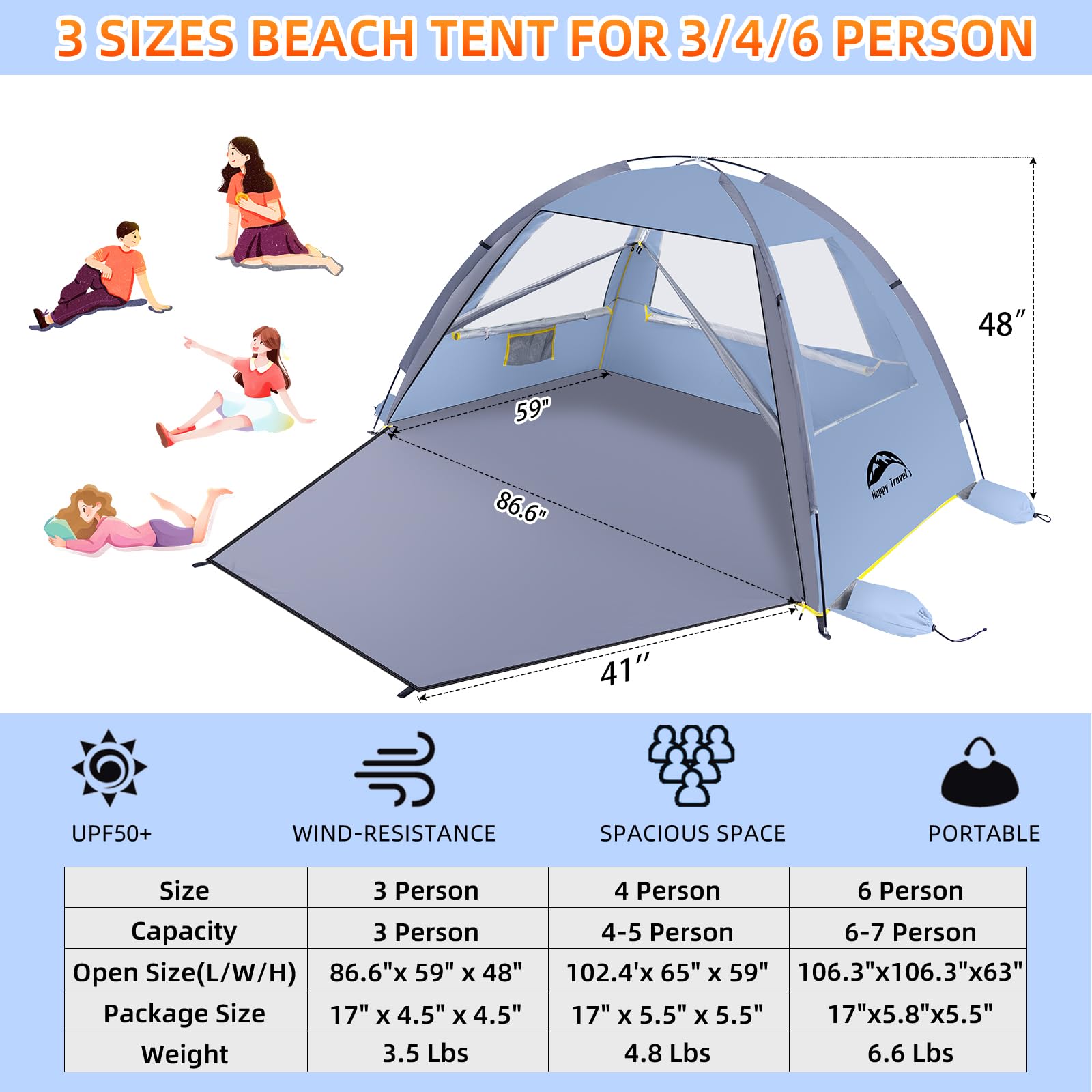 Happy Travel sun shelter blocks rays for relaxed seaside afternoons.