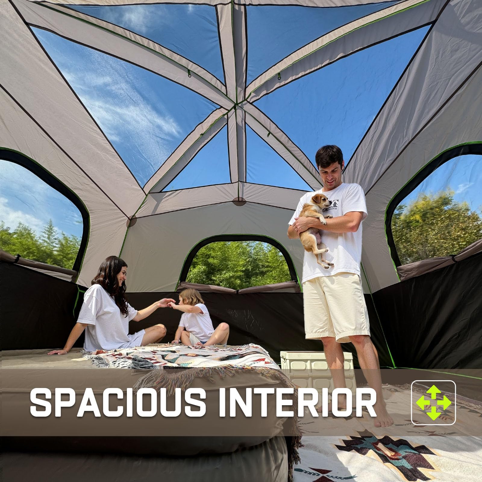 Happy Travel tent with five large mesh windows for ventilation and views