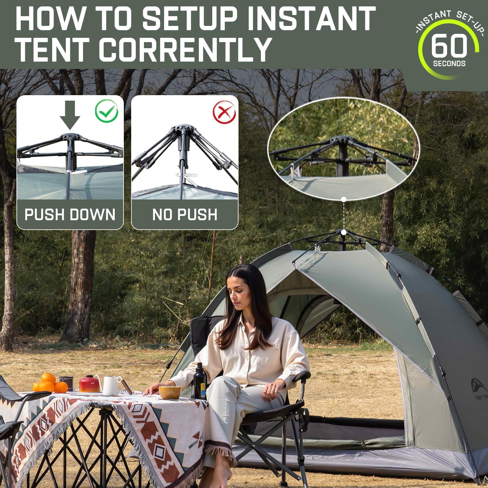 Happy Travel tent carry bag shows compact transport and quick packing.