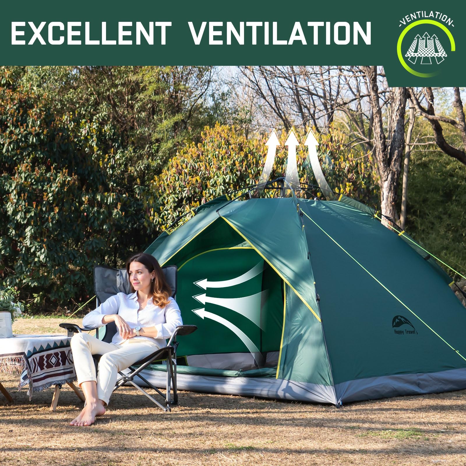Happy Travel tent doors with mesh privacy design keeps insects out while ventilating.