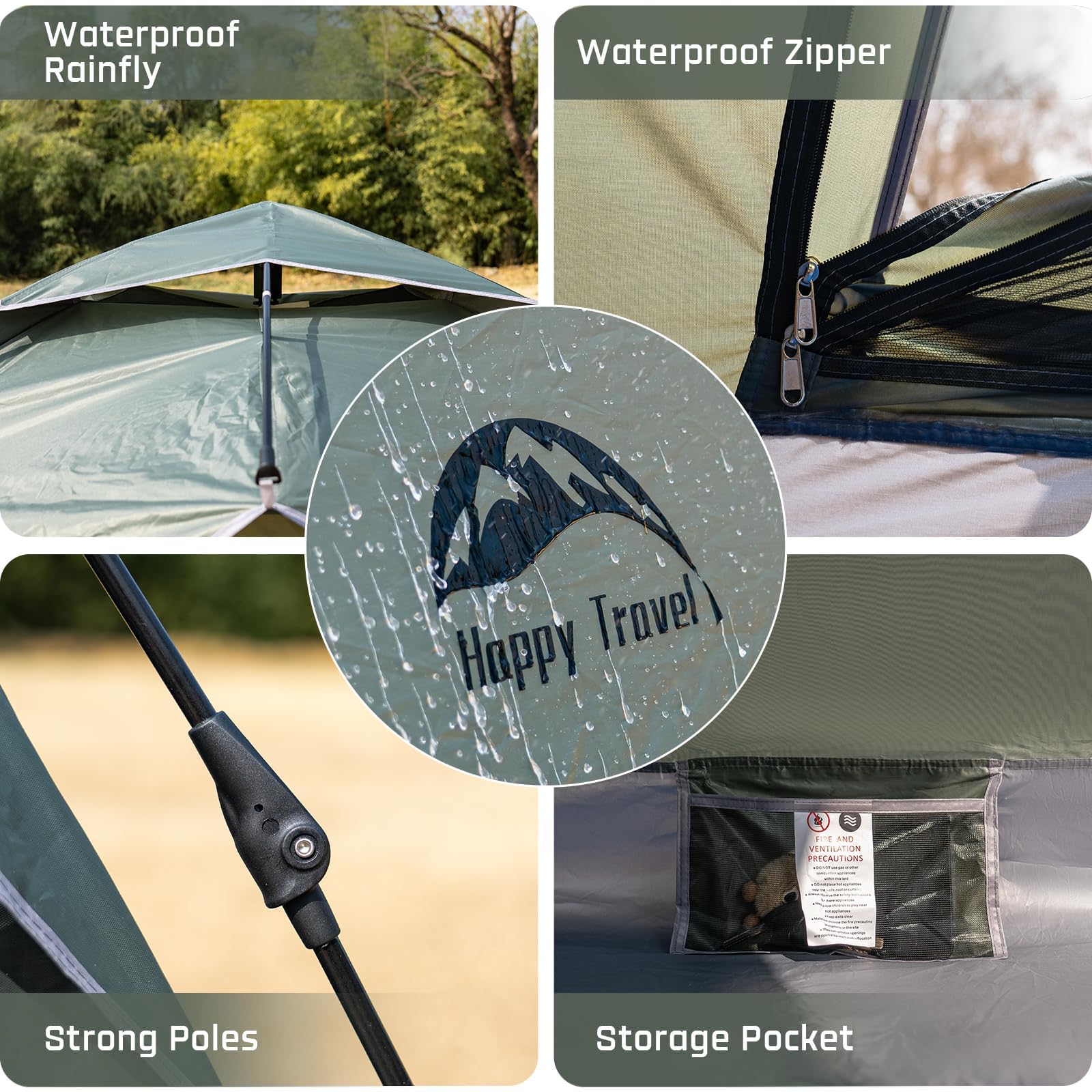 Happy Travel tent family space emphasizes roomy interior for two.