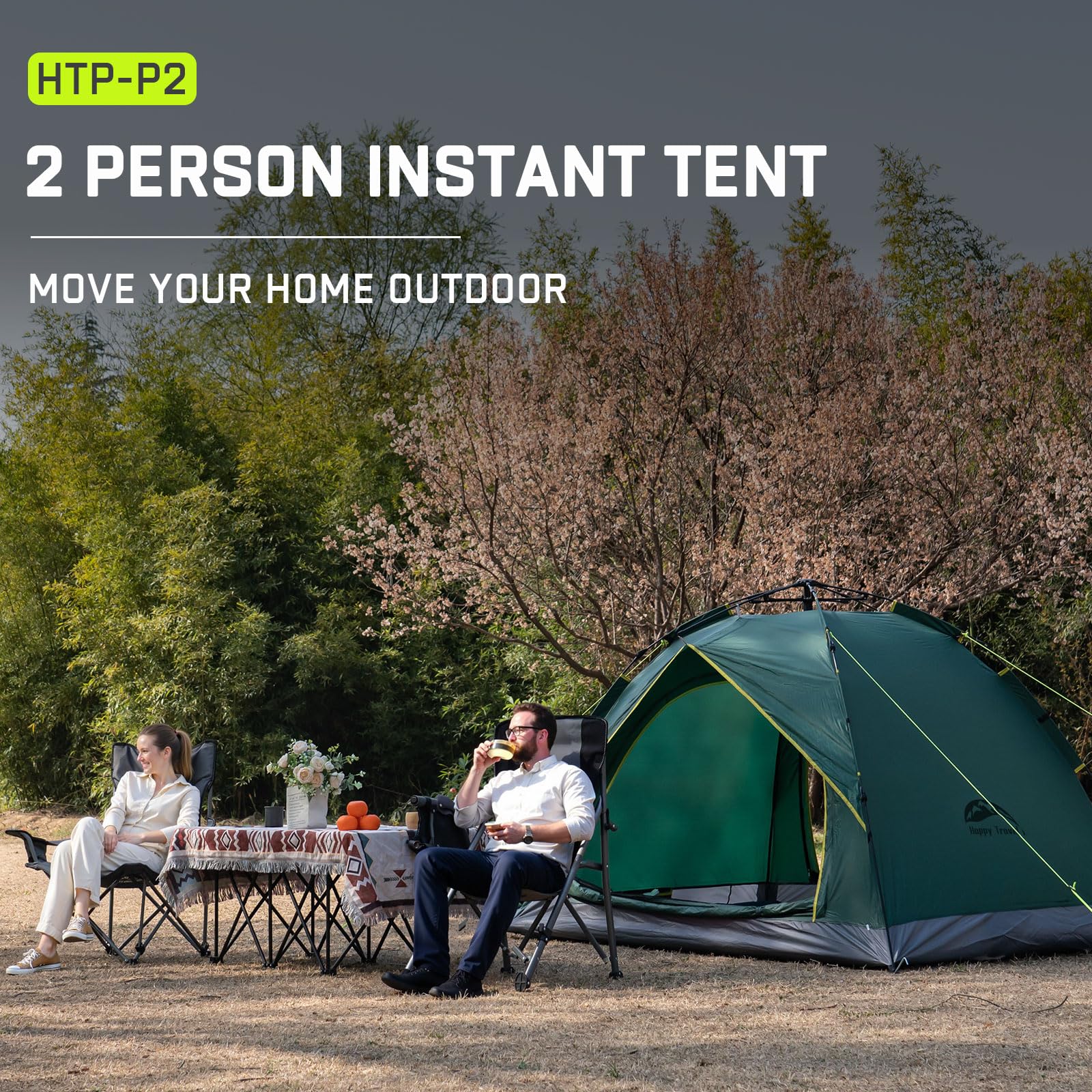Happy Travel fiberglass poles provide wind-stable support on breezy sites.