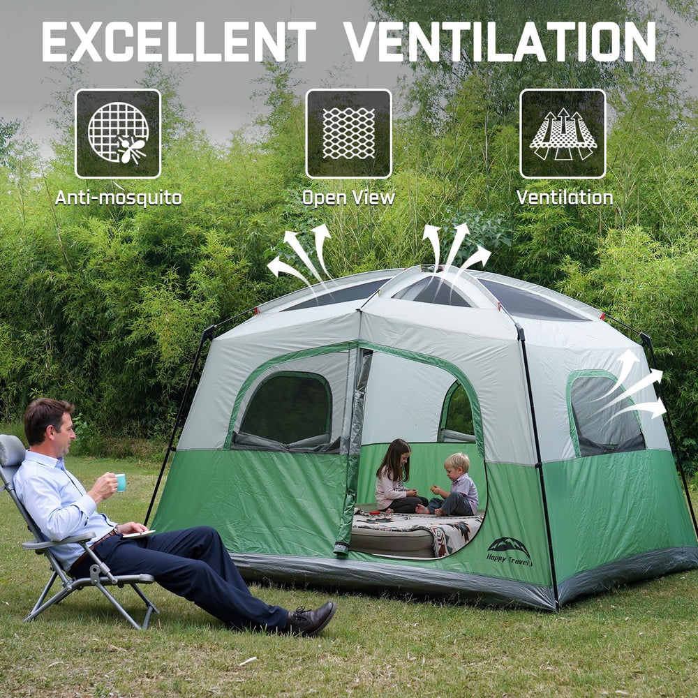 Happy Travel 6P tent five large mesh windows for ventilation