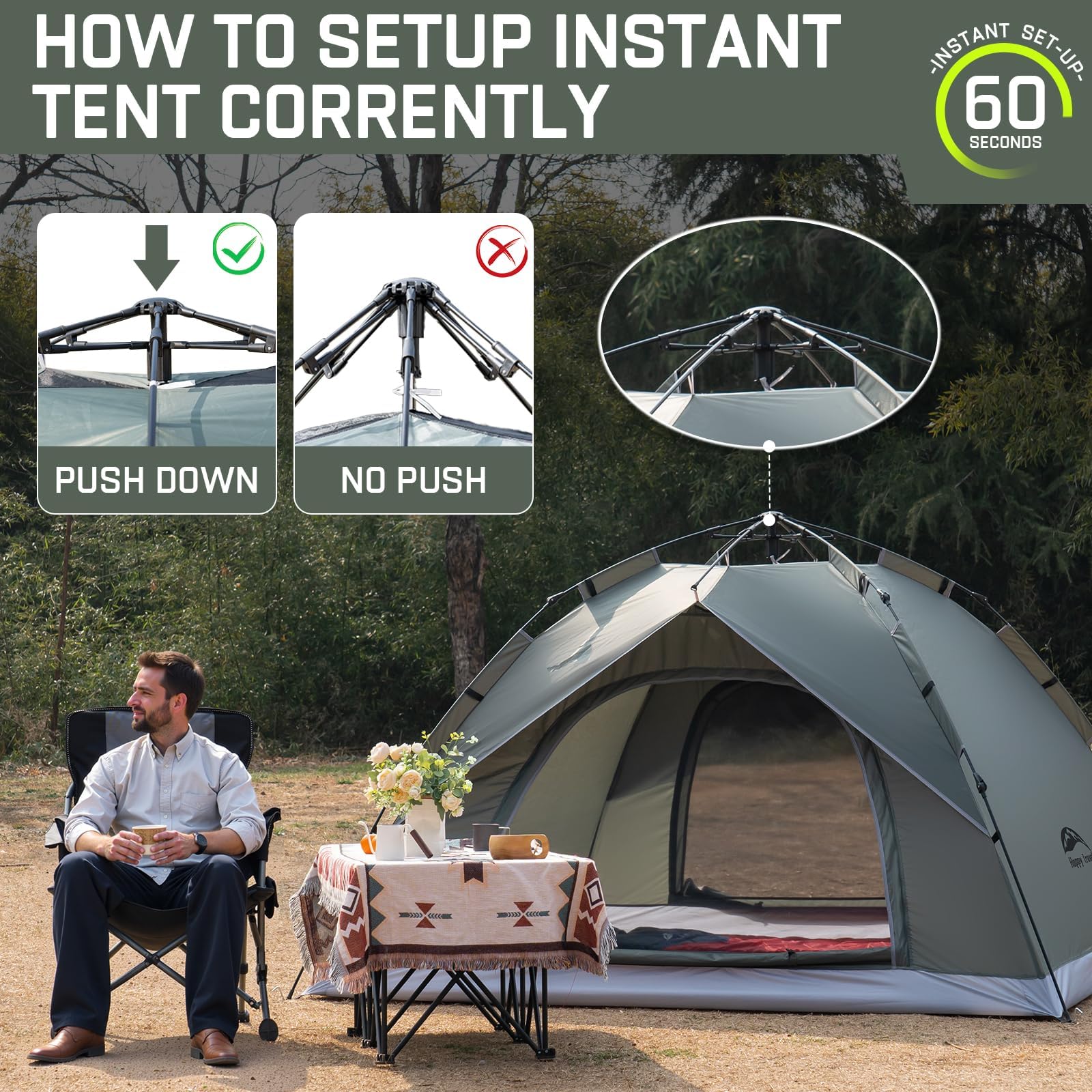 Happy Travel tent compact folded size fits in a backpack-friendly space