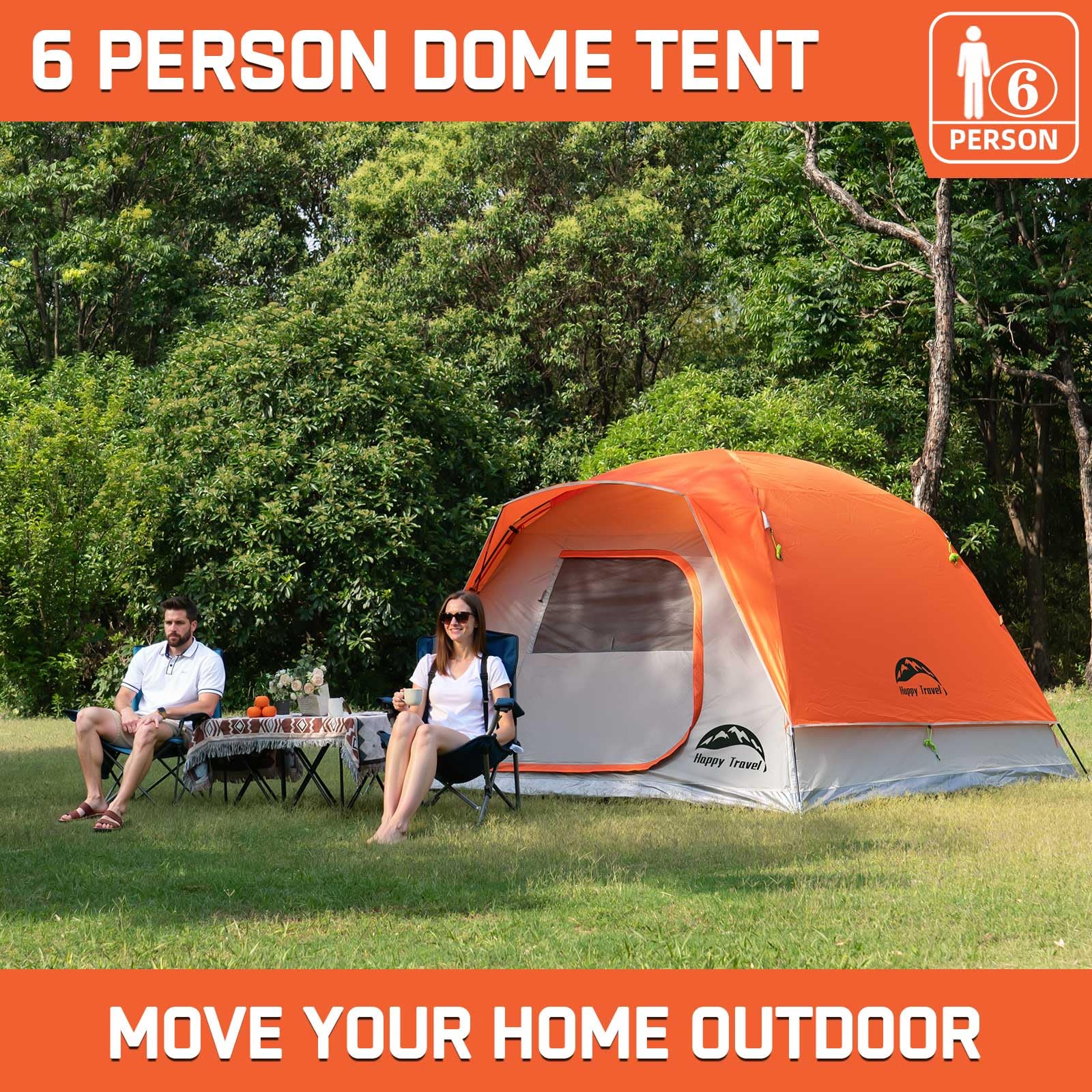 Happy Travel tent features mosquito-proof mesh doors and windows for breathable protection.