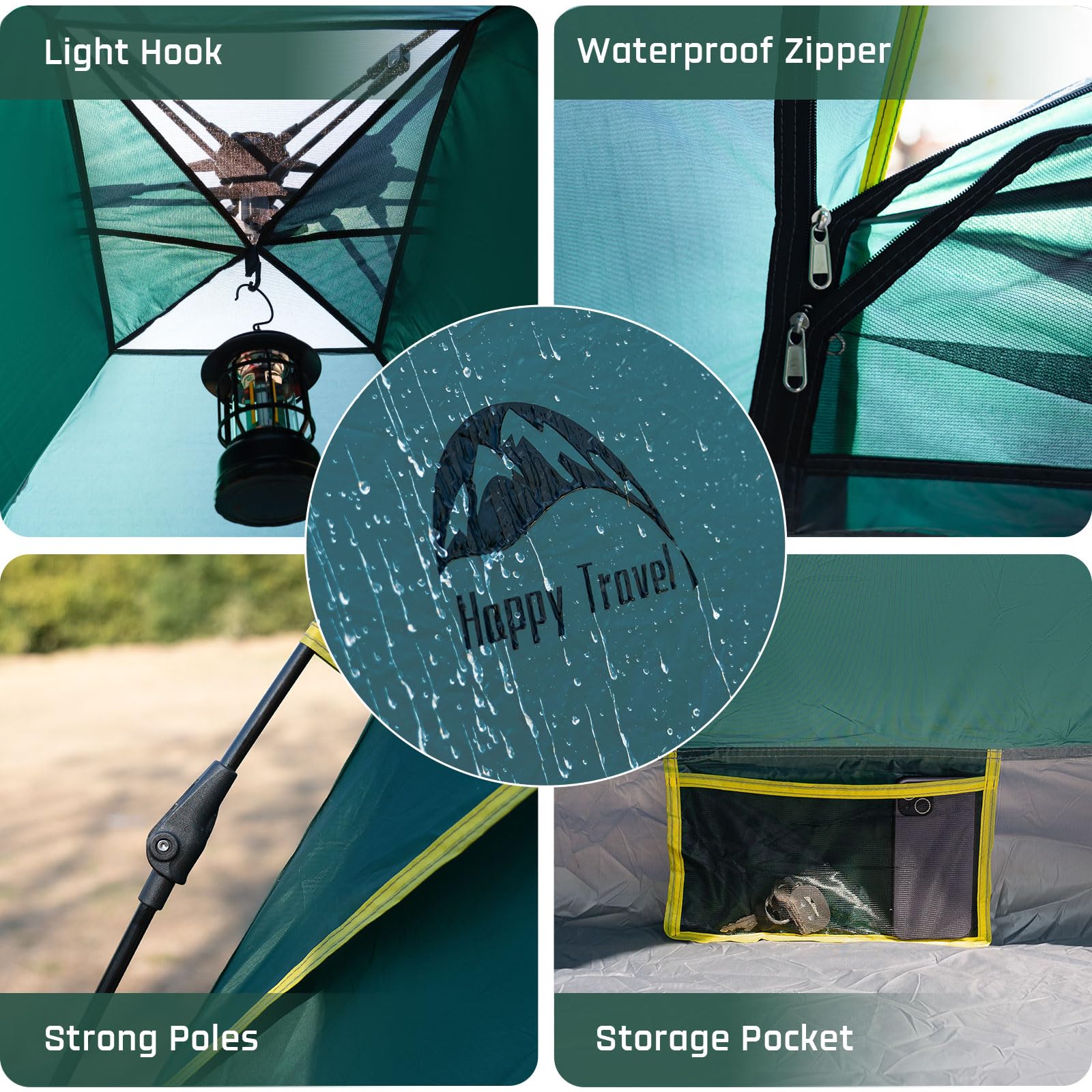 Happy Travel tent in-use image shows private space with breathable mesh.