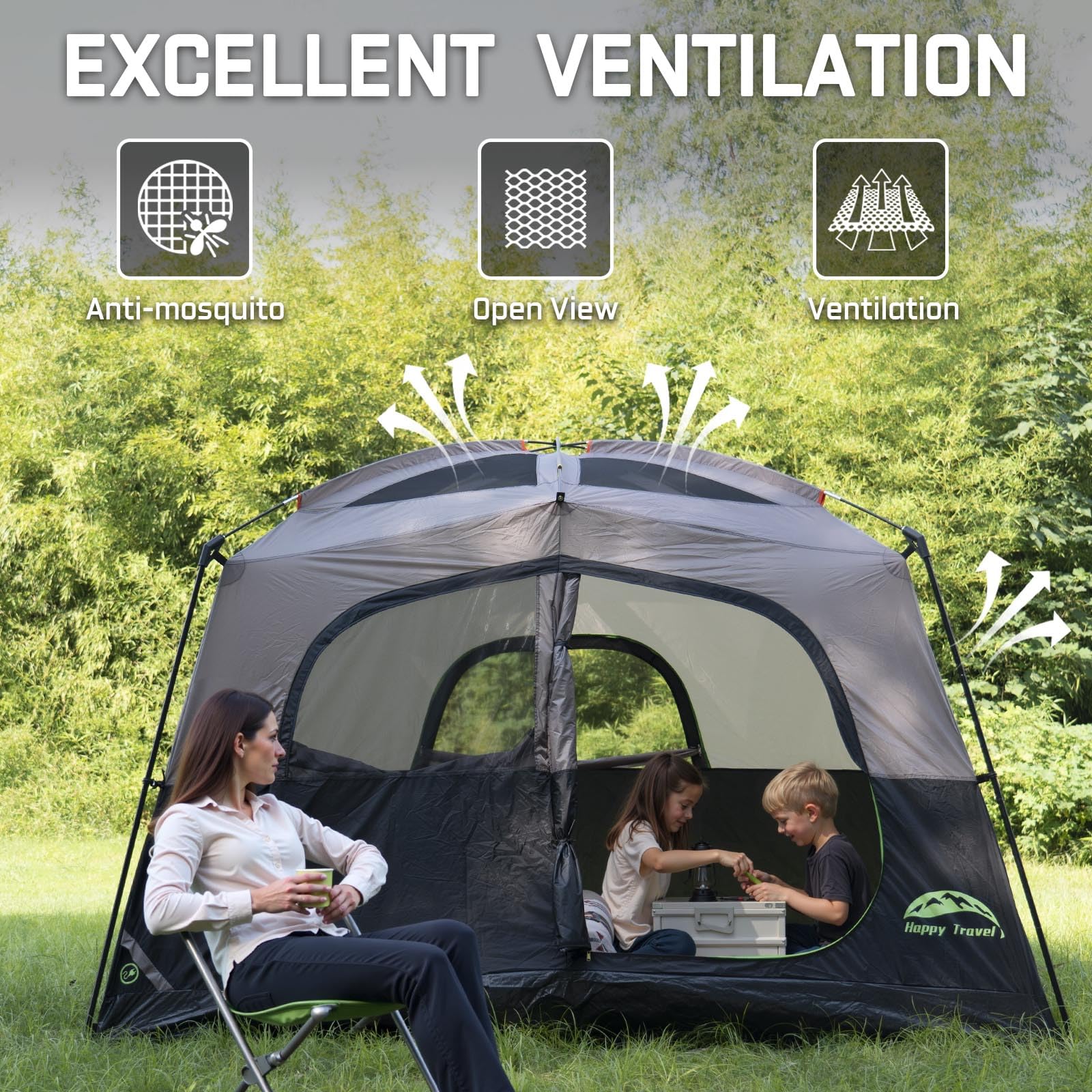 Happy Travel tent with removable rainfly for adaptable weather protection