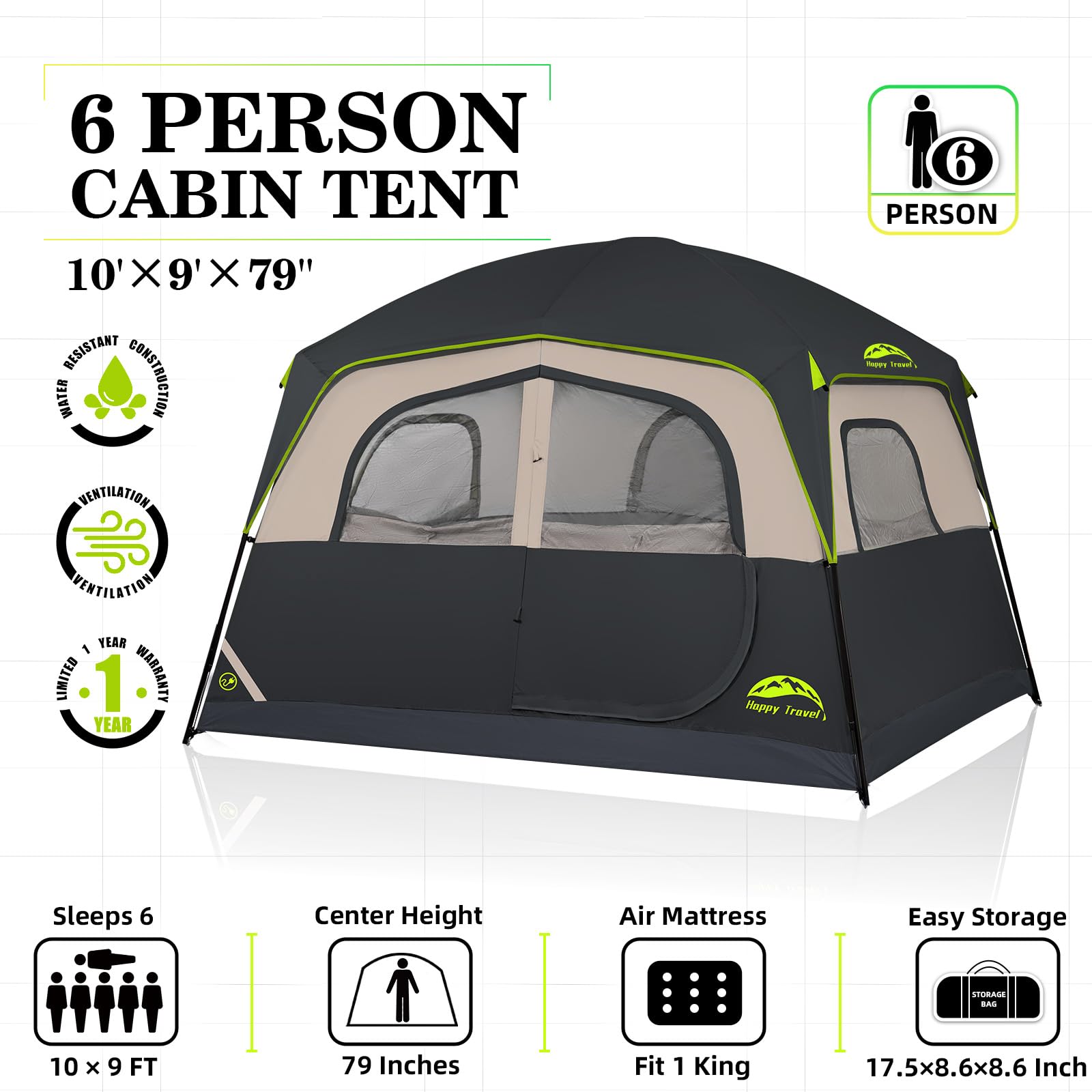 Happy Travel tent interior space highlighting comfortable sleeping and gear area