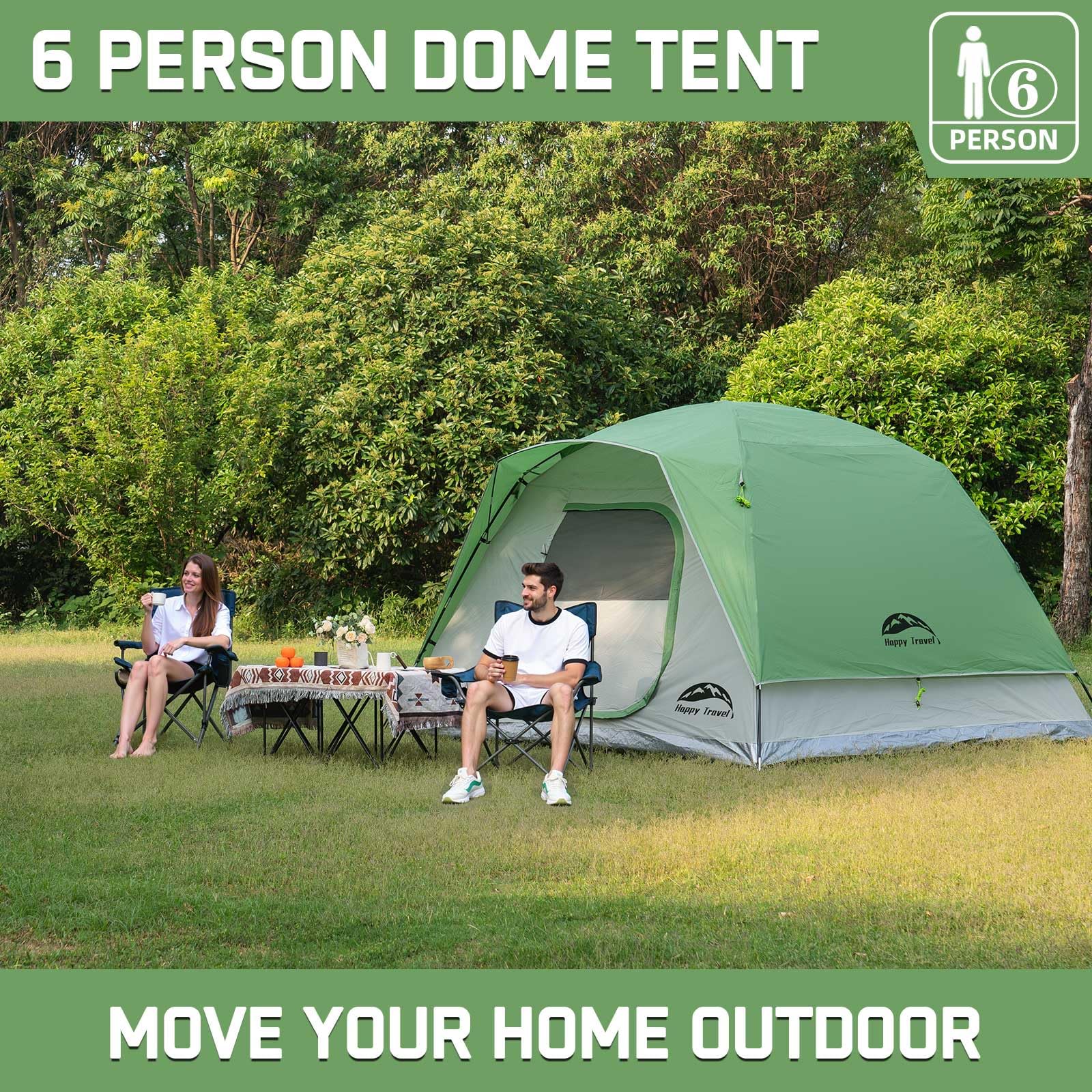 Happy Travel tent waterproof PU coating up to 2000mm for wet weather protection.