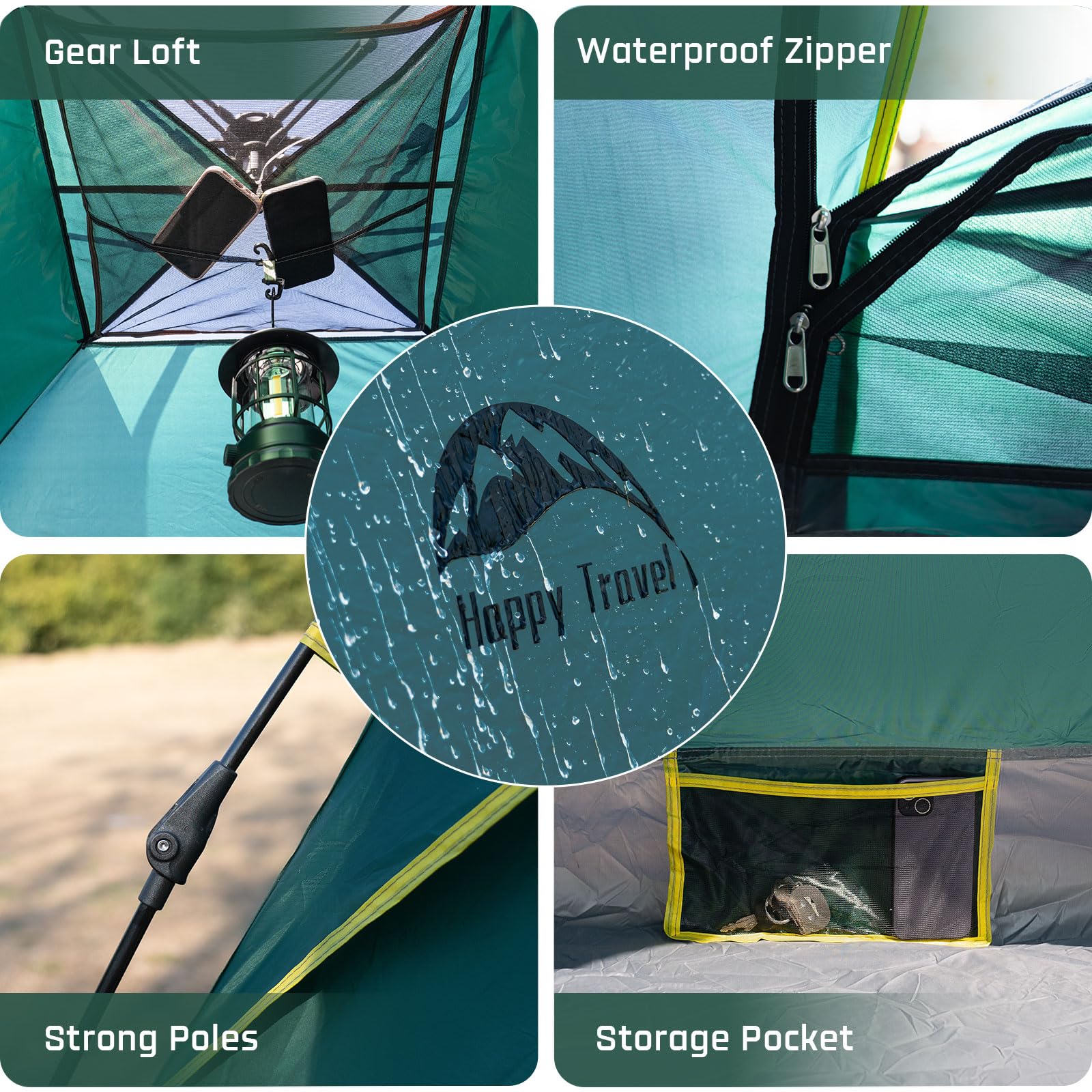 Happy Travel tent windproof dome structure ensures stable camping in breezy conditions.