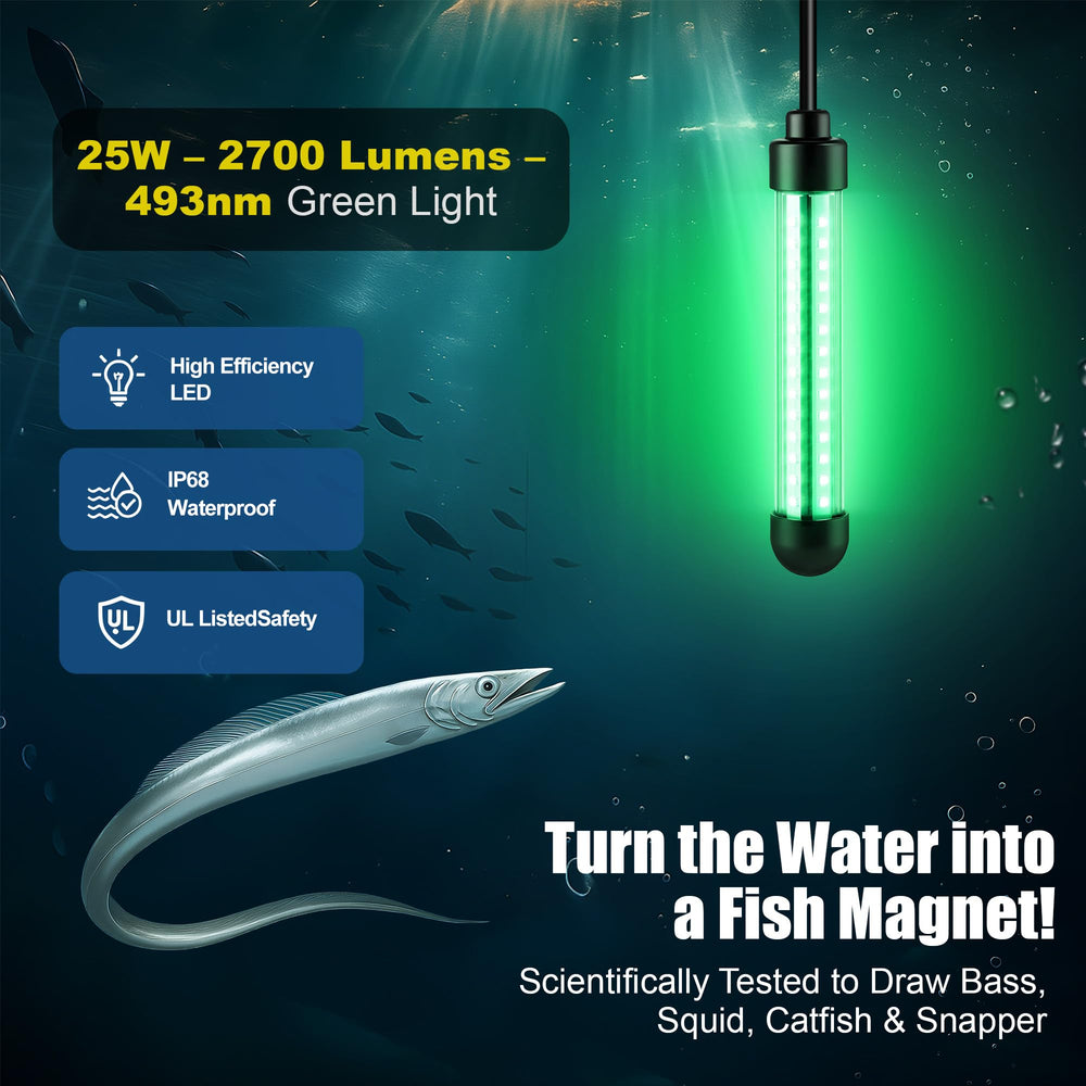 HappyAlley Underwater Light 360-degree illumination covers surrounding water to attract nearby fish.