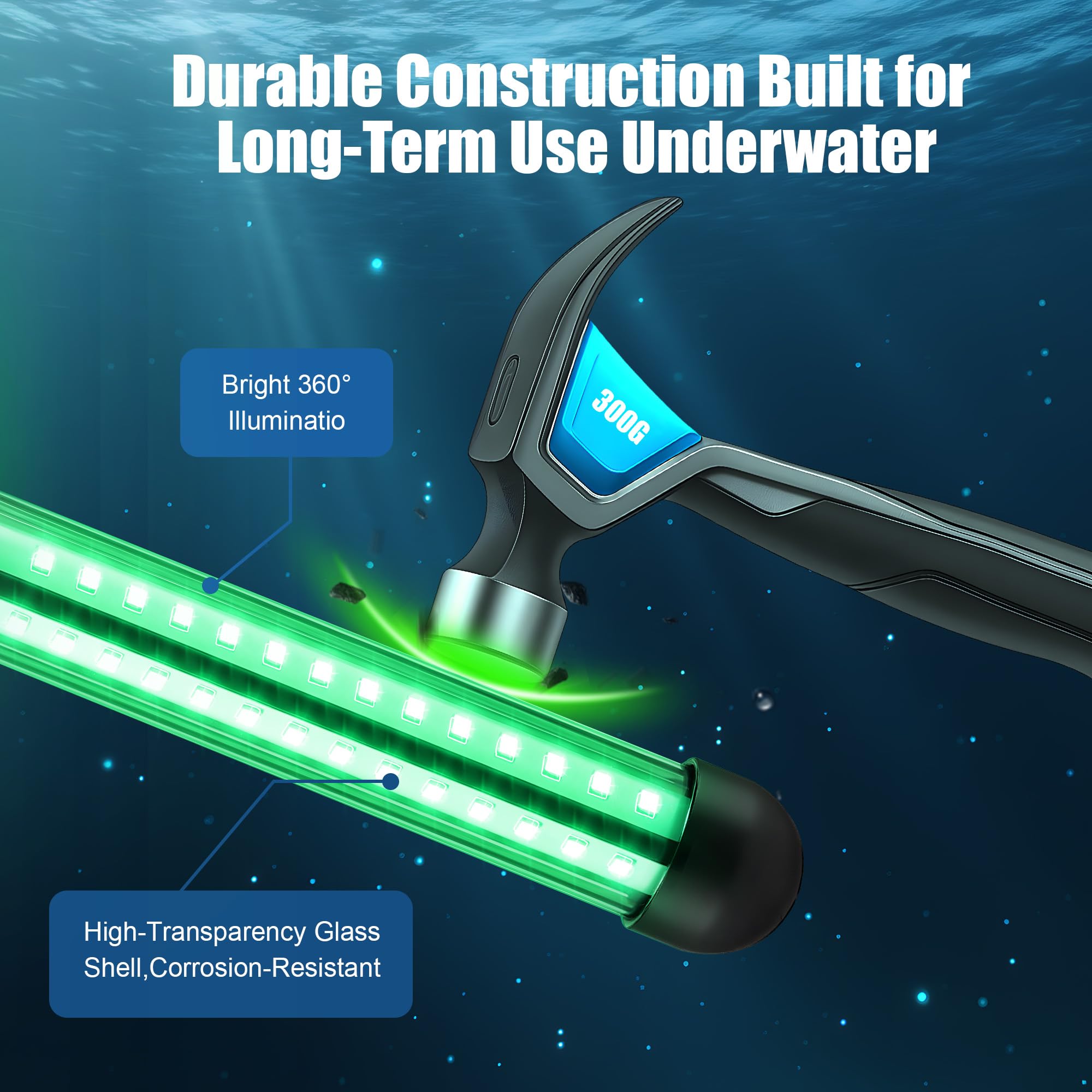 HappyAlley Underwater Light IP68 cable setup demonstrates long-submersion readiness.