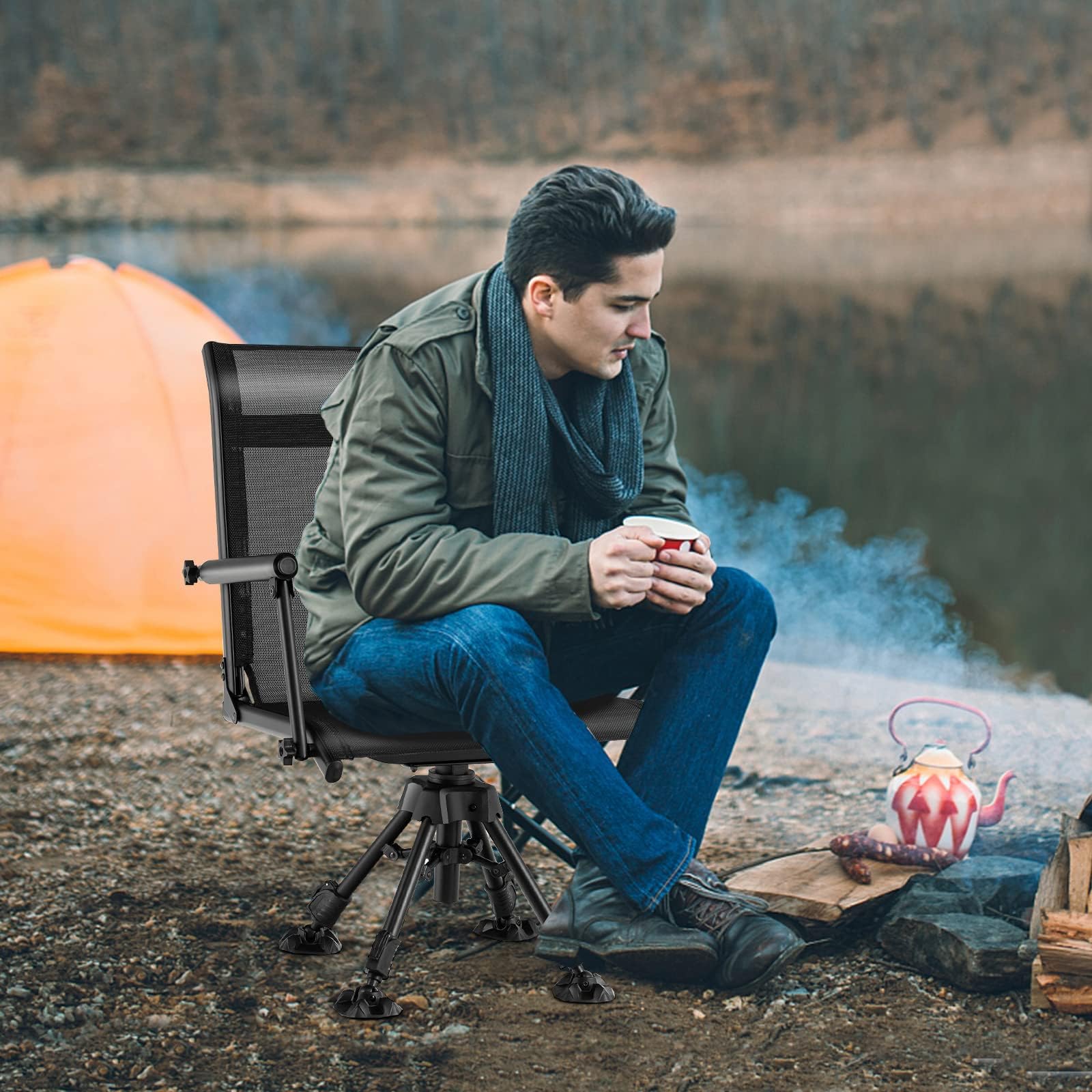 HAPPYGRILL all-terrain duck feet pads provide stable seating on uneven ground.