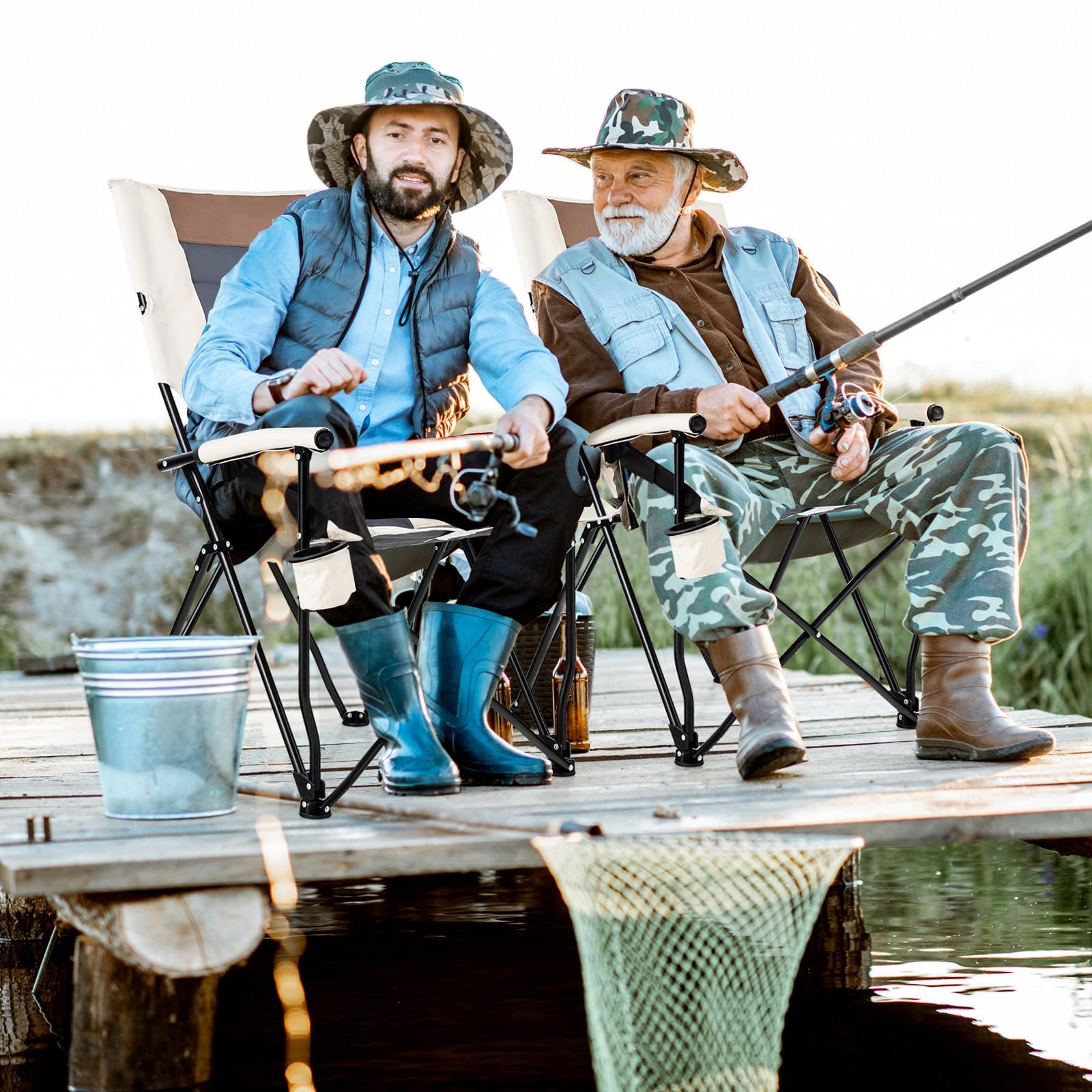 HAPPYGRILL anti-slip feet pads help keep the chair steady on uneven ground.