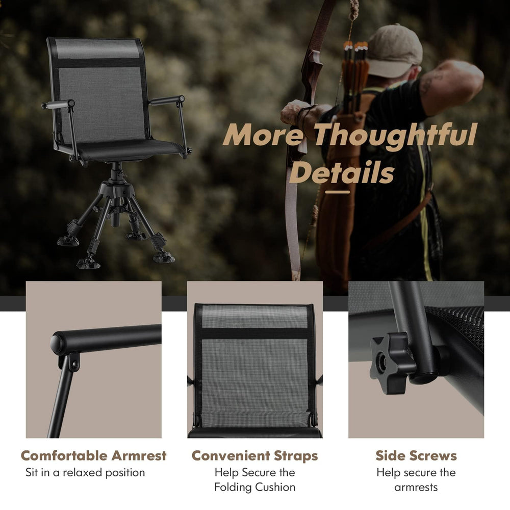 HAPPYGRILL breathable mesh backrest keeps you cool during long hunts.