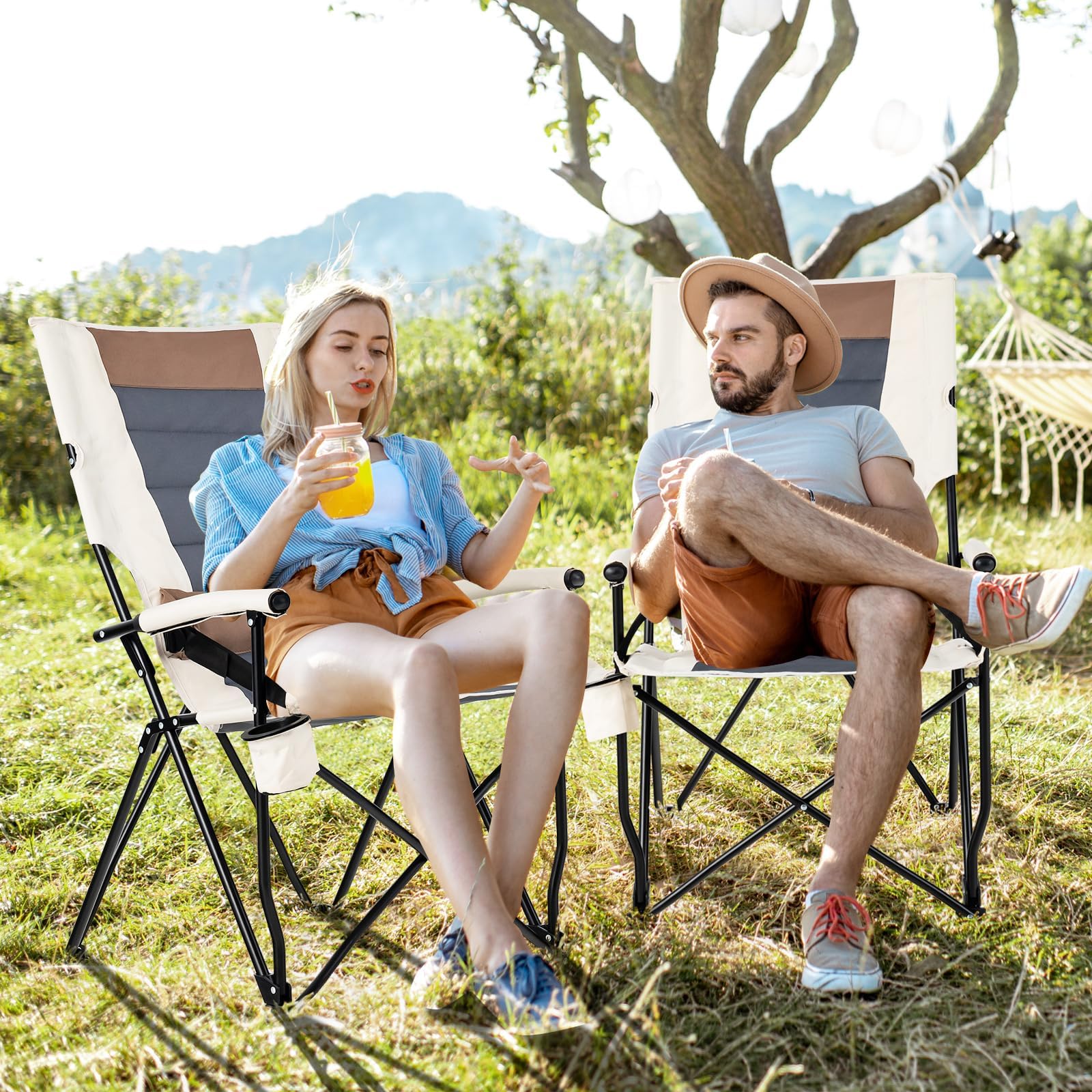 HAPPYGRILL chair features an X-shaped frame for stable, reliable support.