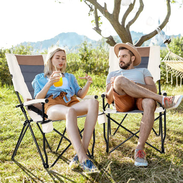 HAPPYGRILL chair features an X-shaped frame for stable, reliable support.