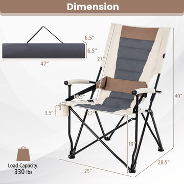 HAPPYGRILL chair showing cup holder on the right armrest for beverages.