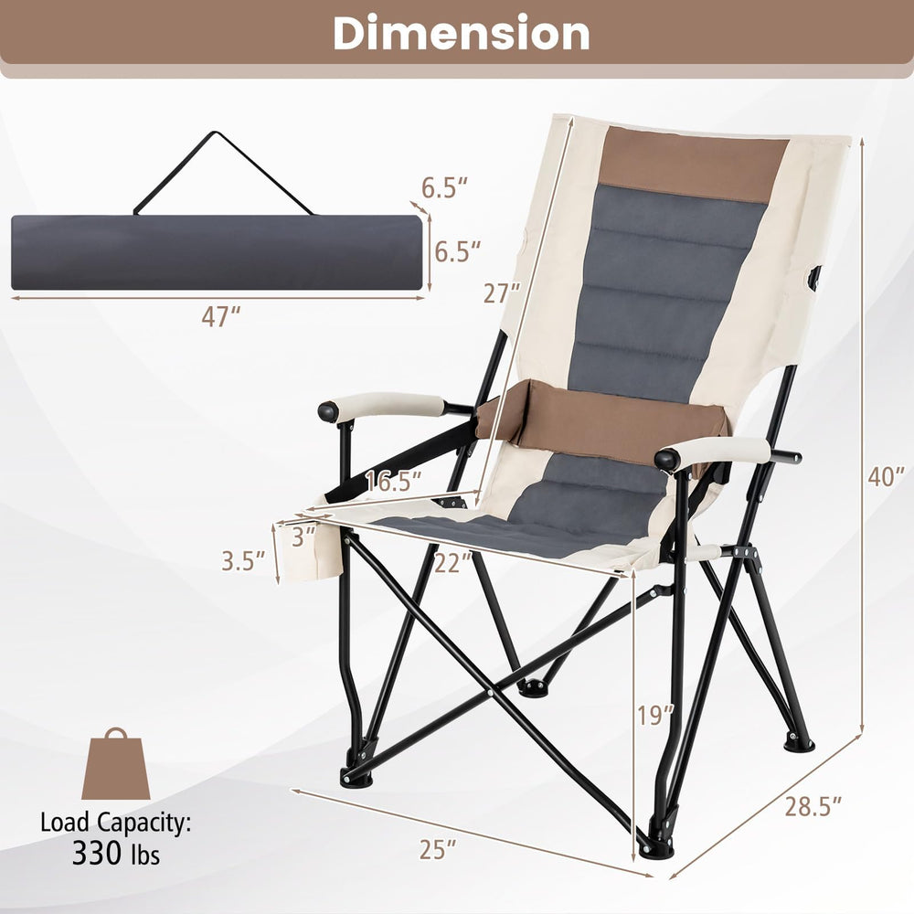 HAPPYGRILL chair showing cup holder on the right armrest for beverages.