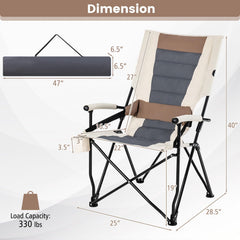 HAPPYGRILL chair showing cup holder on the right armrest for beverages.