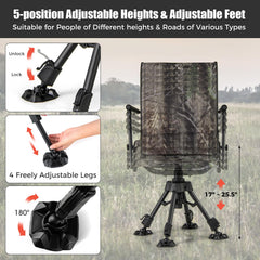 HAPPYGRILL folding silent hunting chair demonstrates discreet rotation without startling wildlife