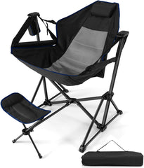 HappyGrill hammock chair with footrest extended for relaxed outdoor lounging.