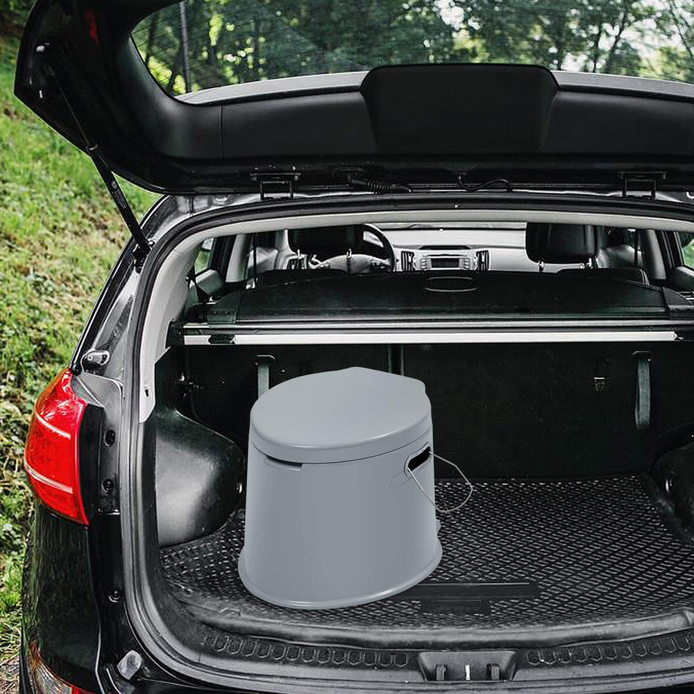 HAPPYGRILL portable toilet featuring odor-sealing lids for fresher air during RV trips.
