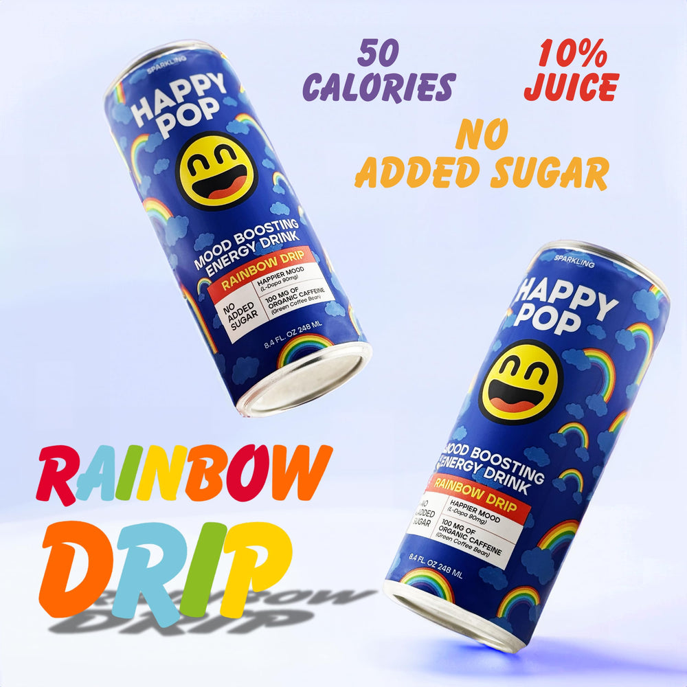 Happy Pop Rainbow Drip bottle closeup, vibrant colors enhance your daily ritual