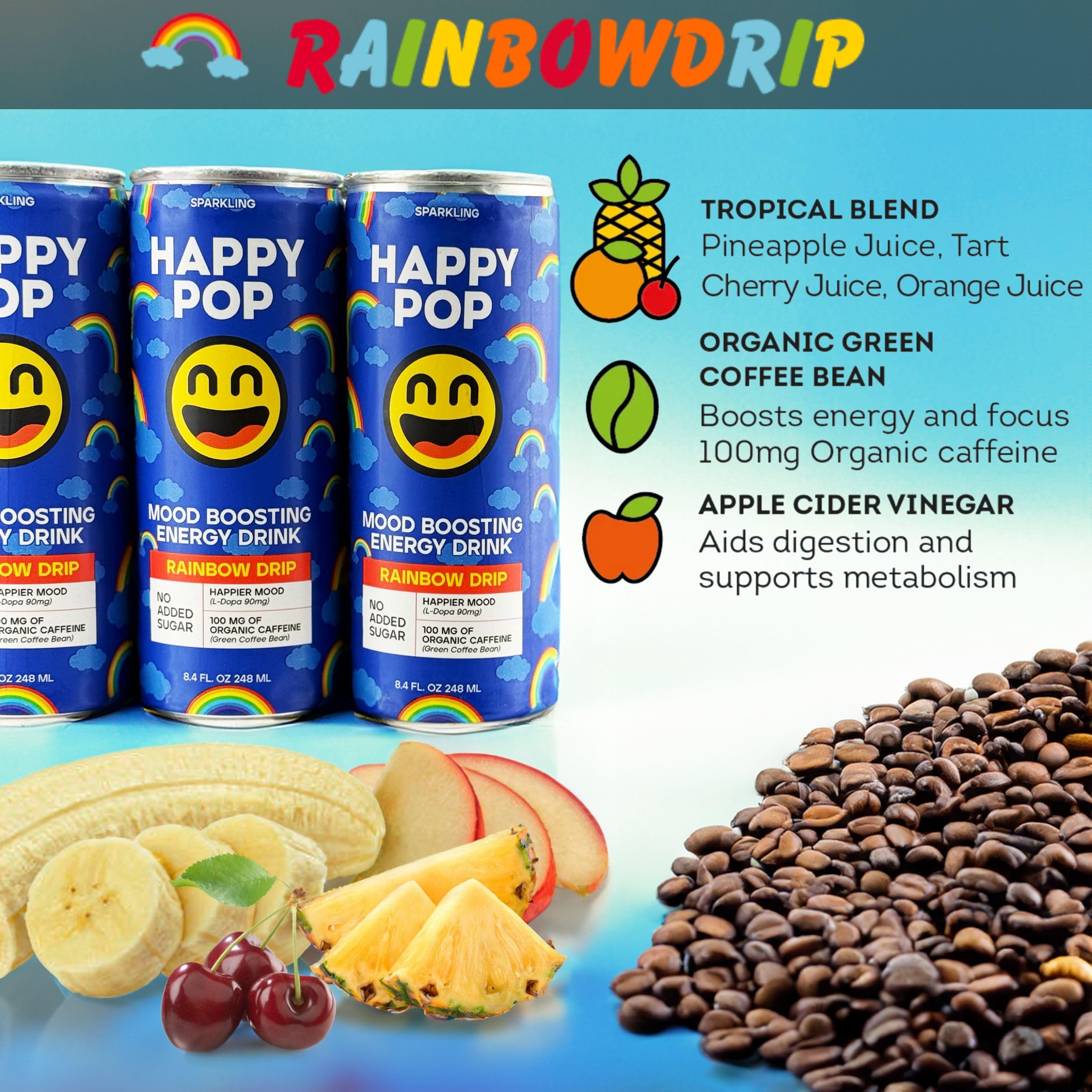 Happy Pop Rainbow Drip label closeup, signaling premium quality for gifts